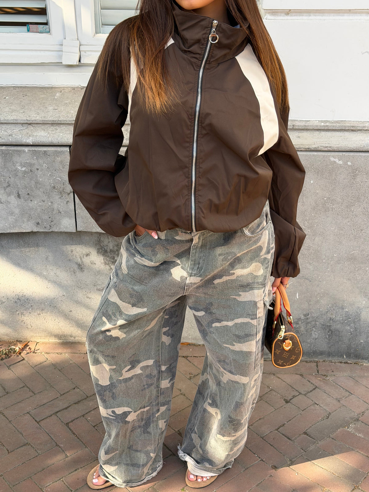 TWO TONE WINDBREAKER JACKET BROWN