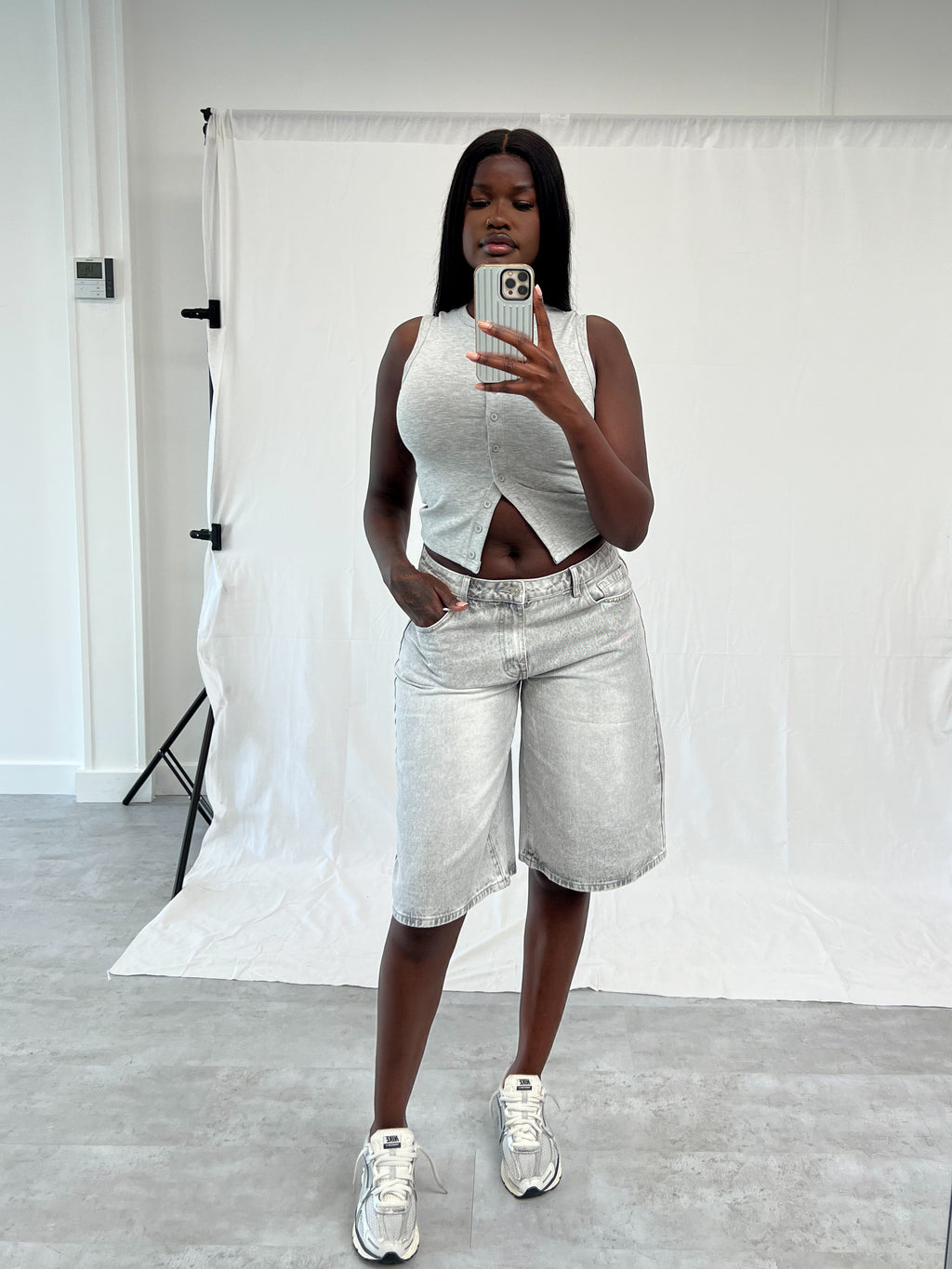 MAISON RHINESTONE JORT GREY