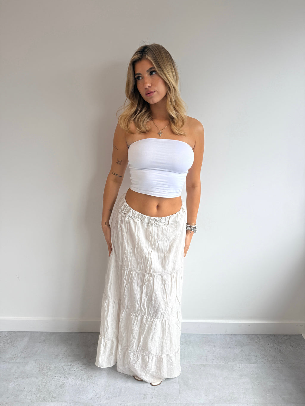 MAXI RUFFLE SKIRT BEIGE