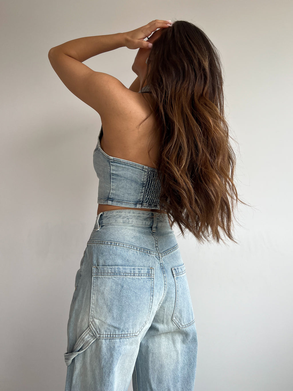 DENIM OPEN BACK TOP LIGHT BLUE