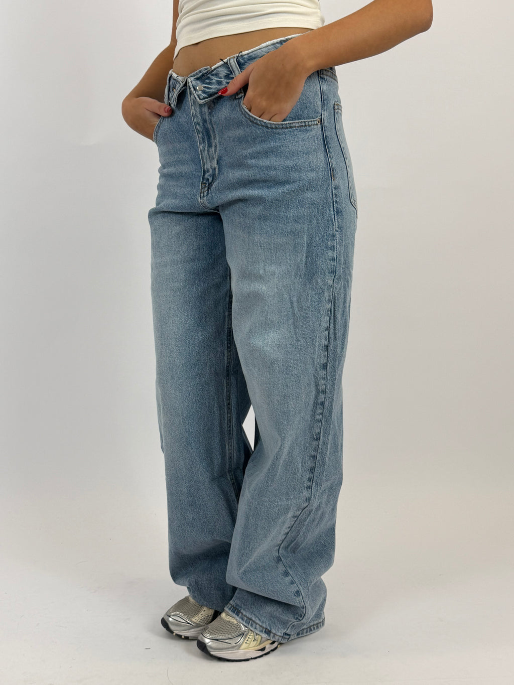 FOLDED WAIST JEANS MID BLUE