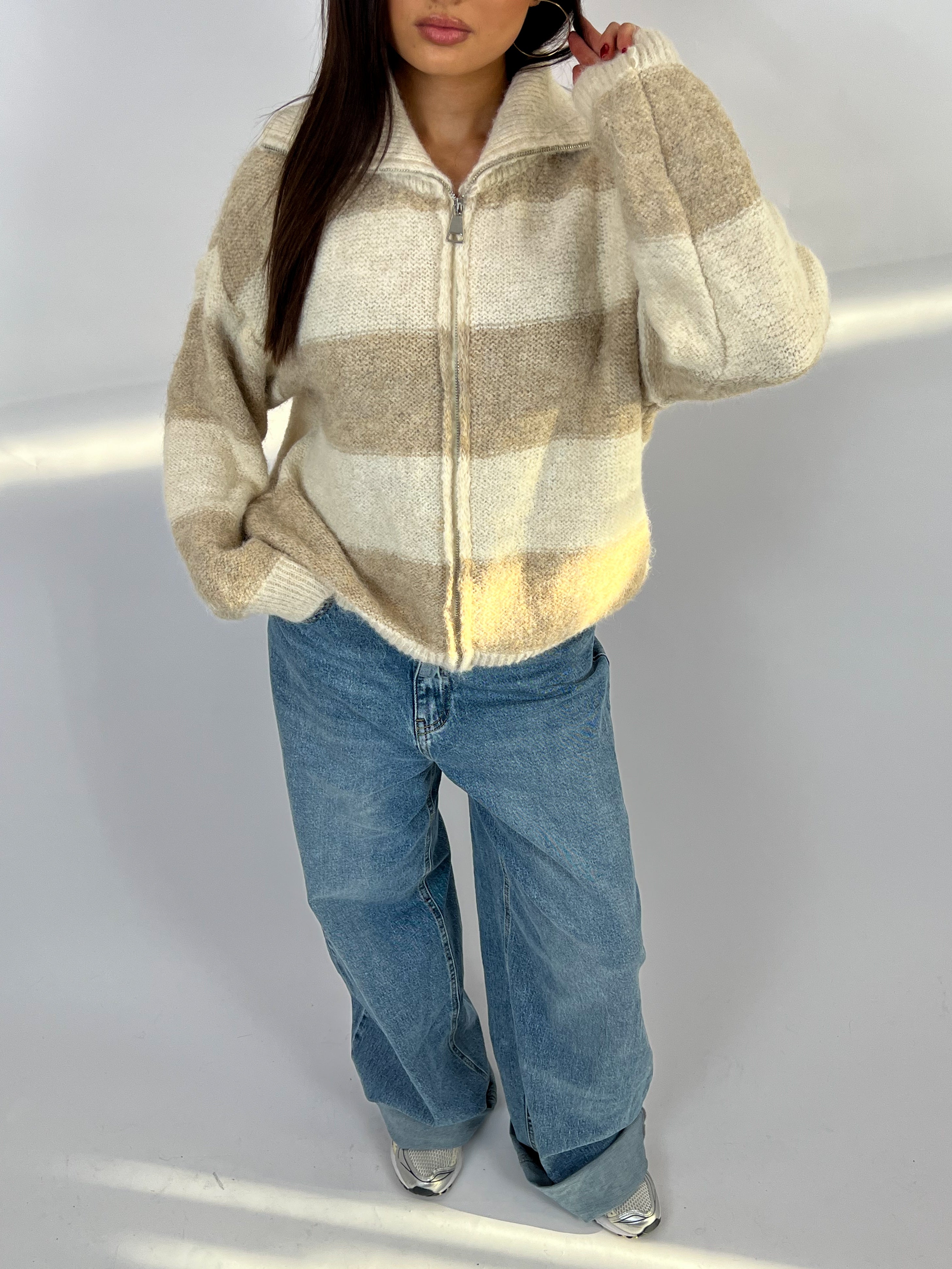 ZIP KNIT TAUPE/BEIGE