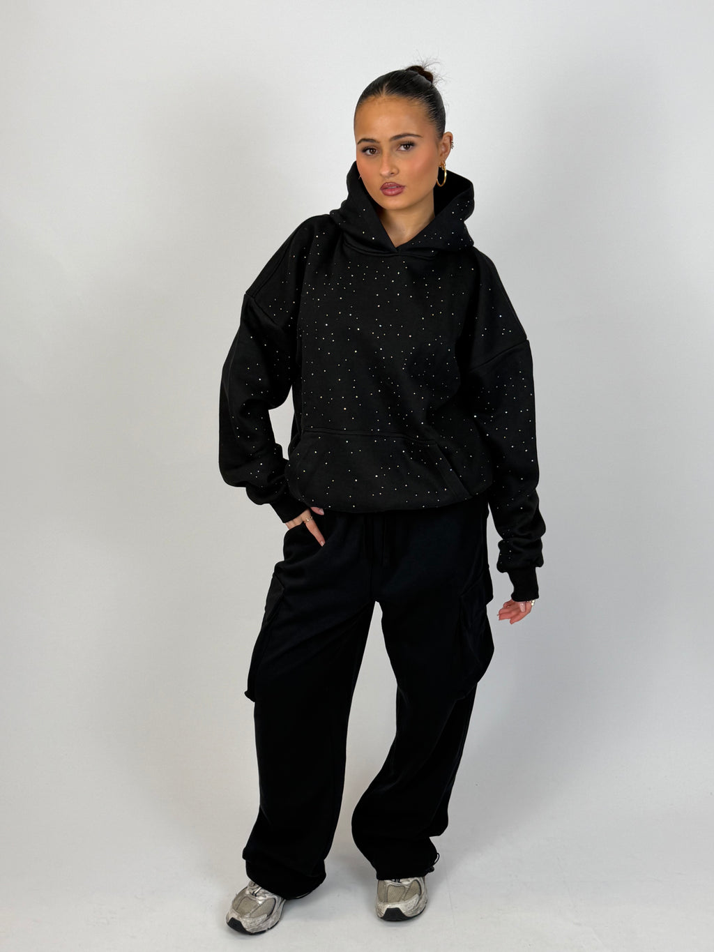 RHINESTONE HOODIE BLACK