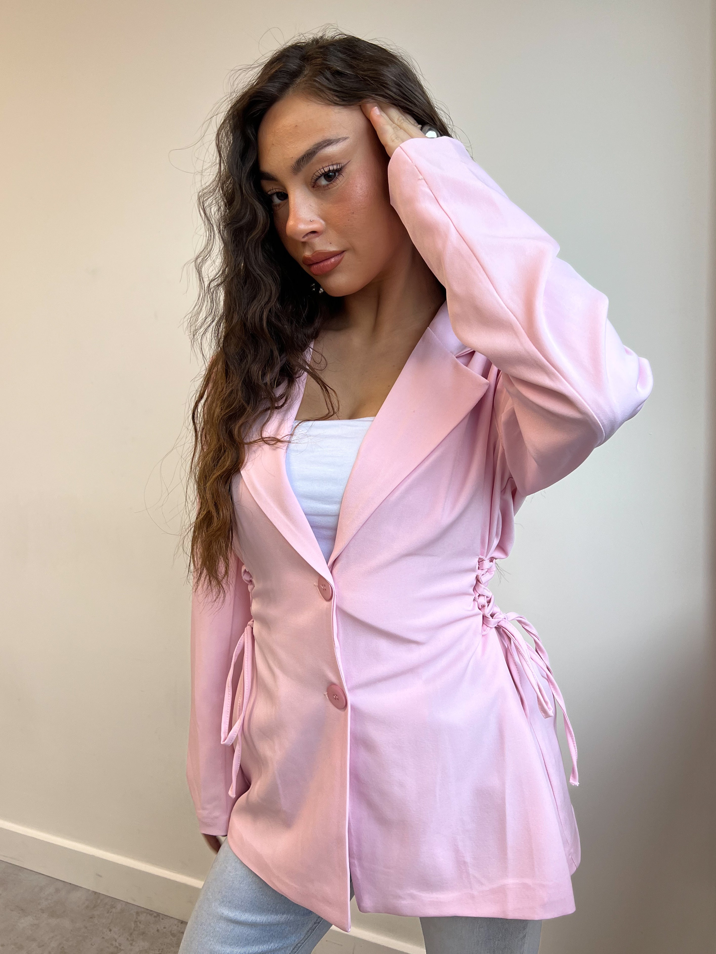 PREMIUM TIE BLAZER PINK