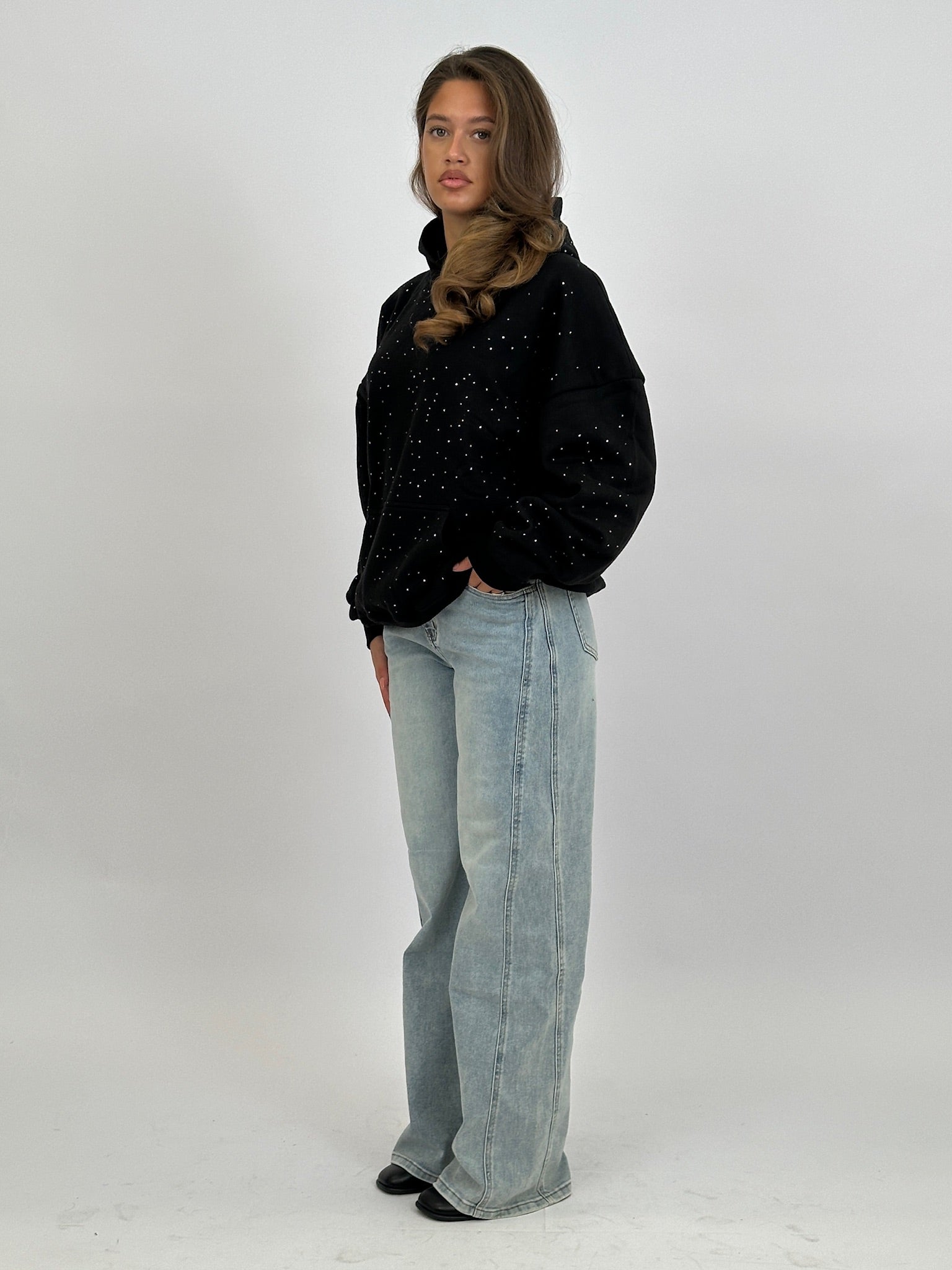 RHINESTONE HOODIE BLACK