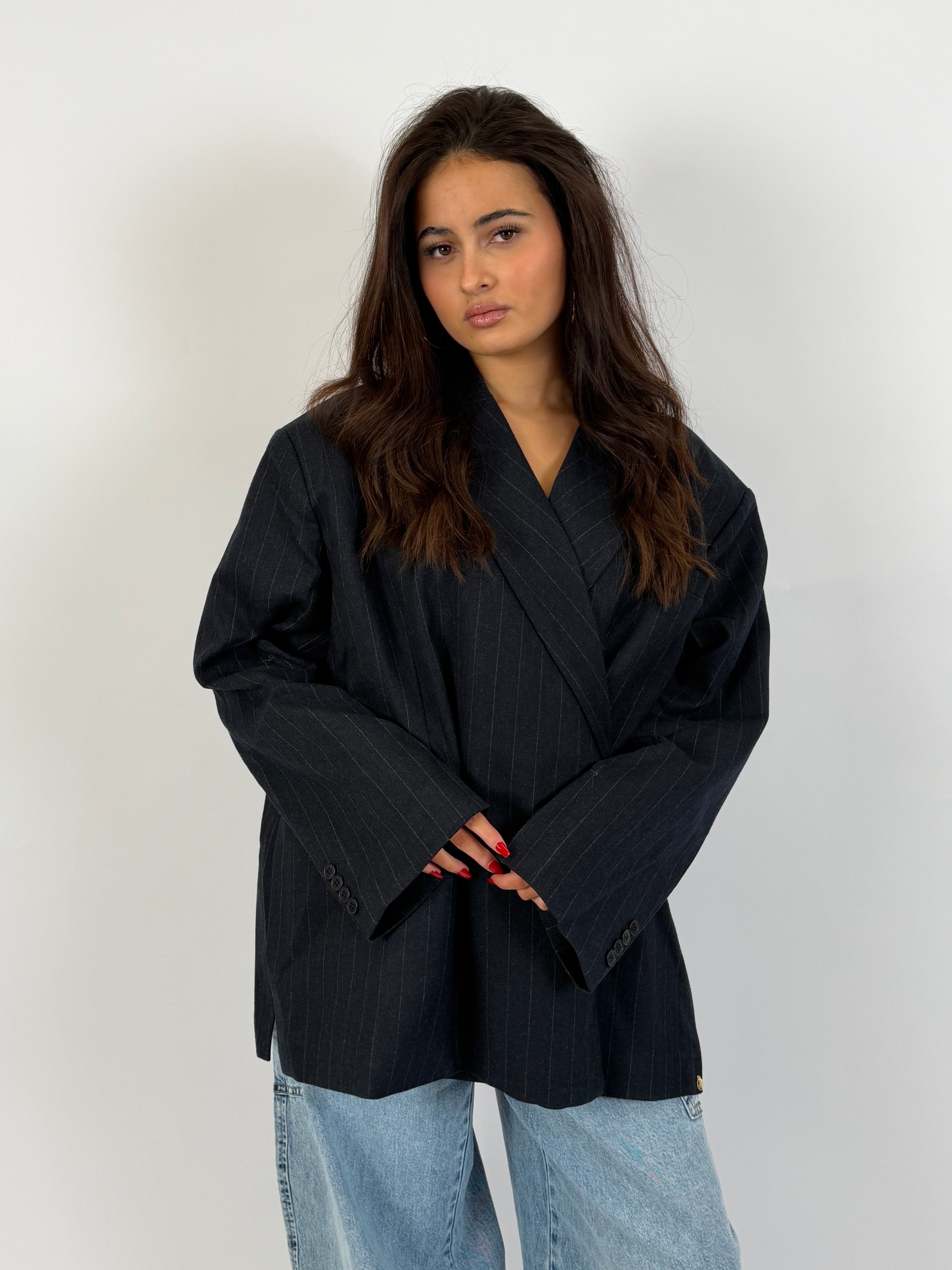OVERSIZED PINSTRIPE DAD BLAZER NAVY