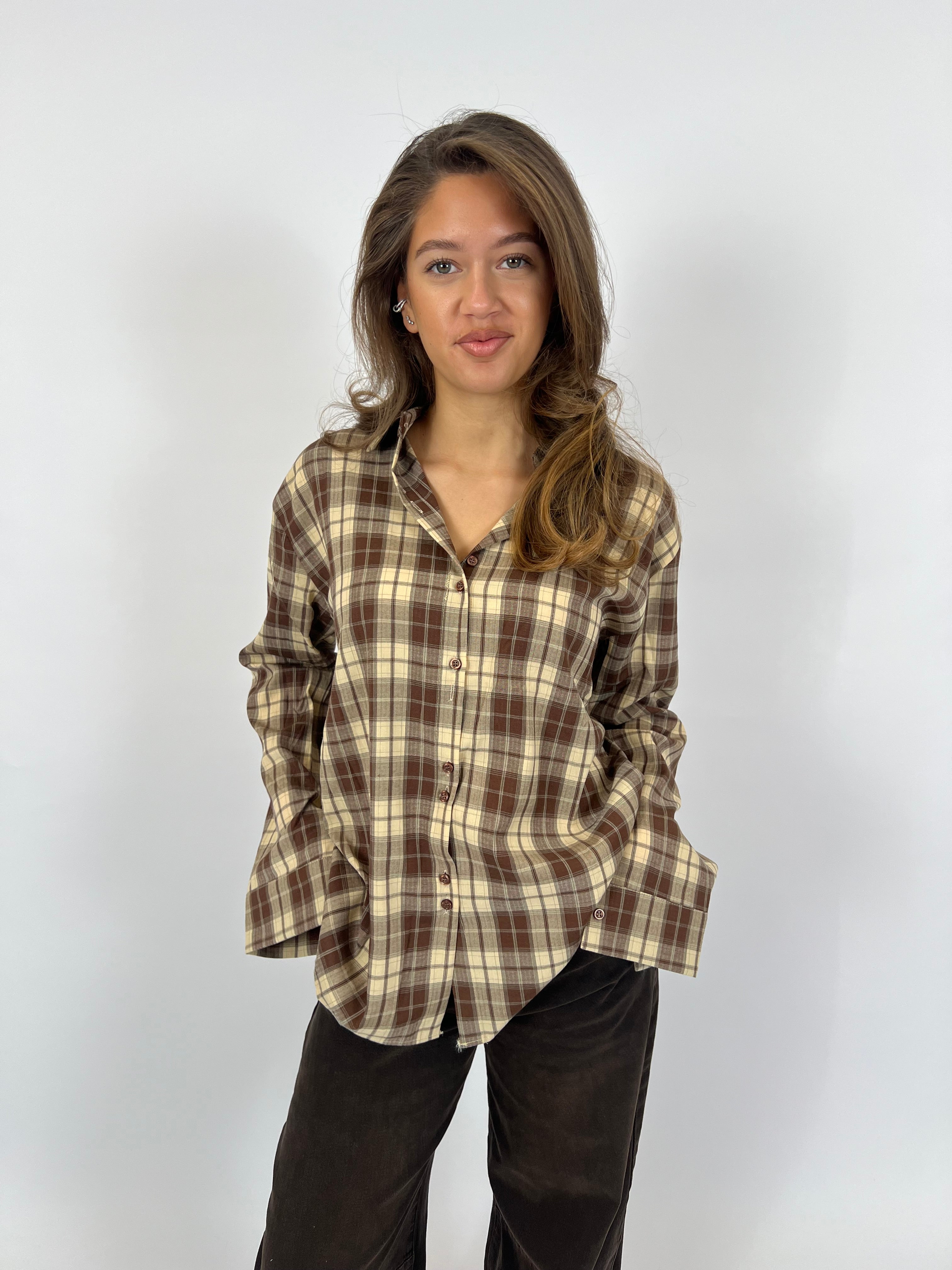CHECK BLOUSE BEIGE/BROWN
