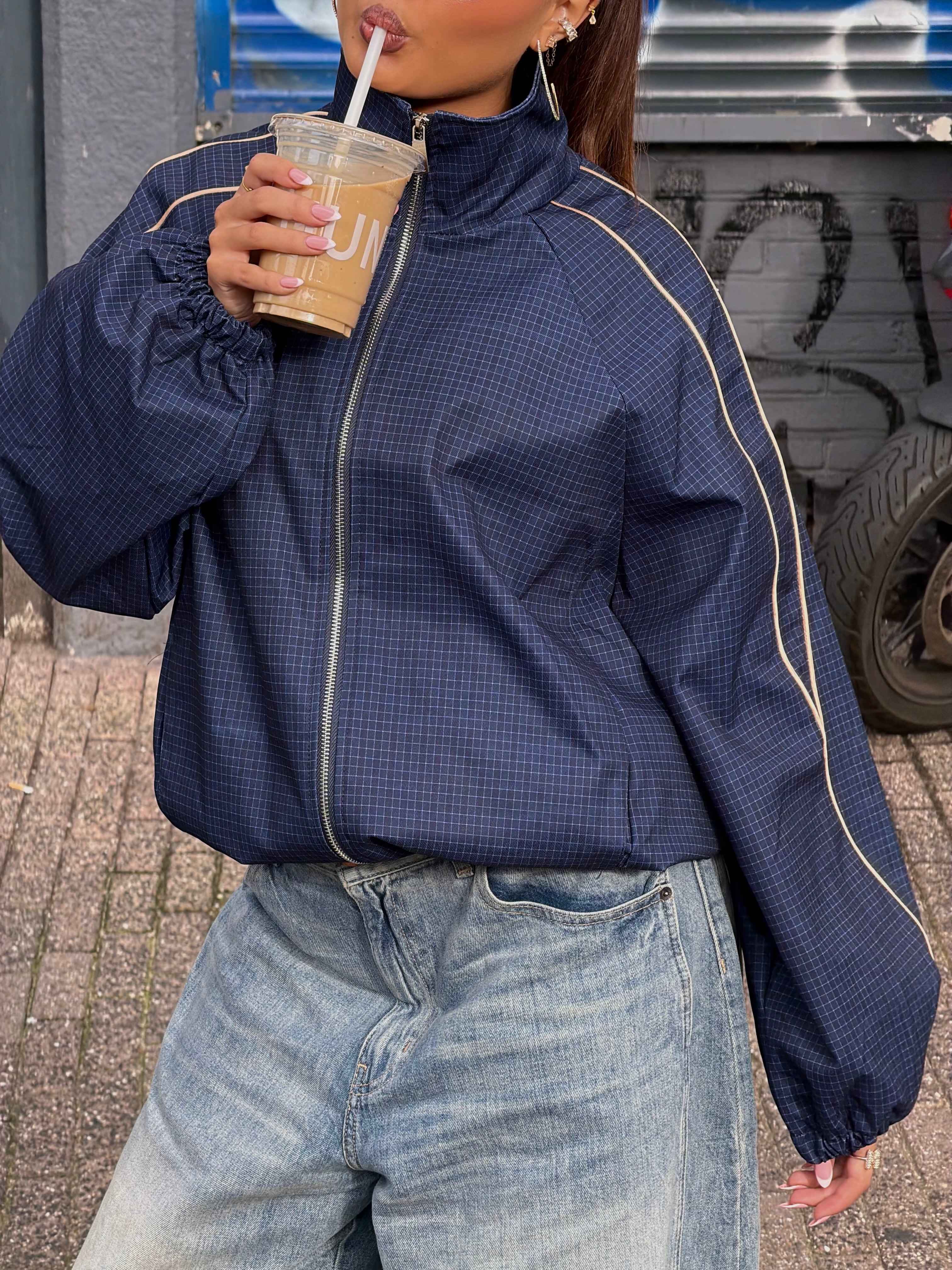 PREMIUM CHECKERED WINDBREAKER NAVY