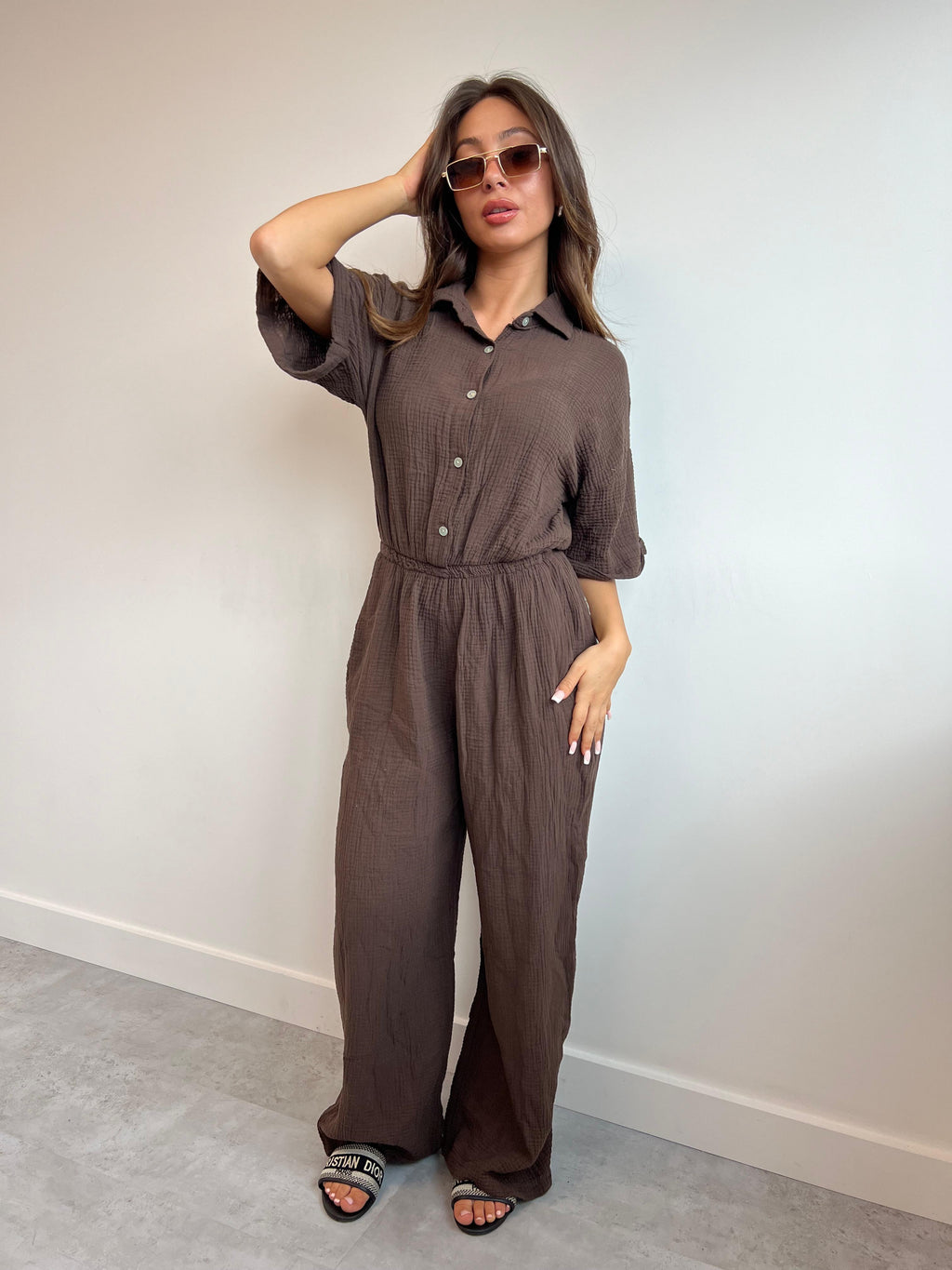 LINEN JUMPSUIT CHOCO