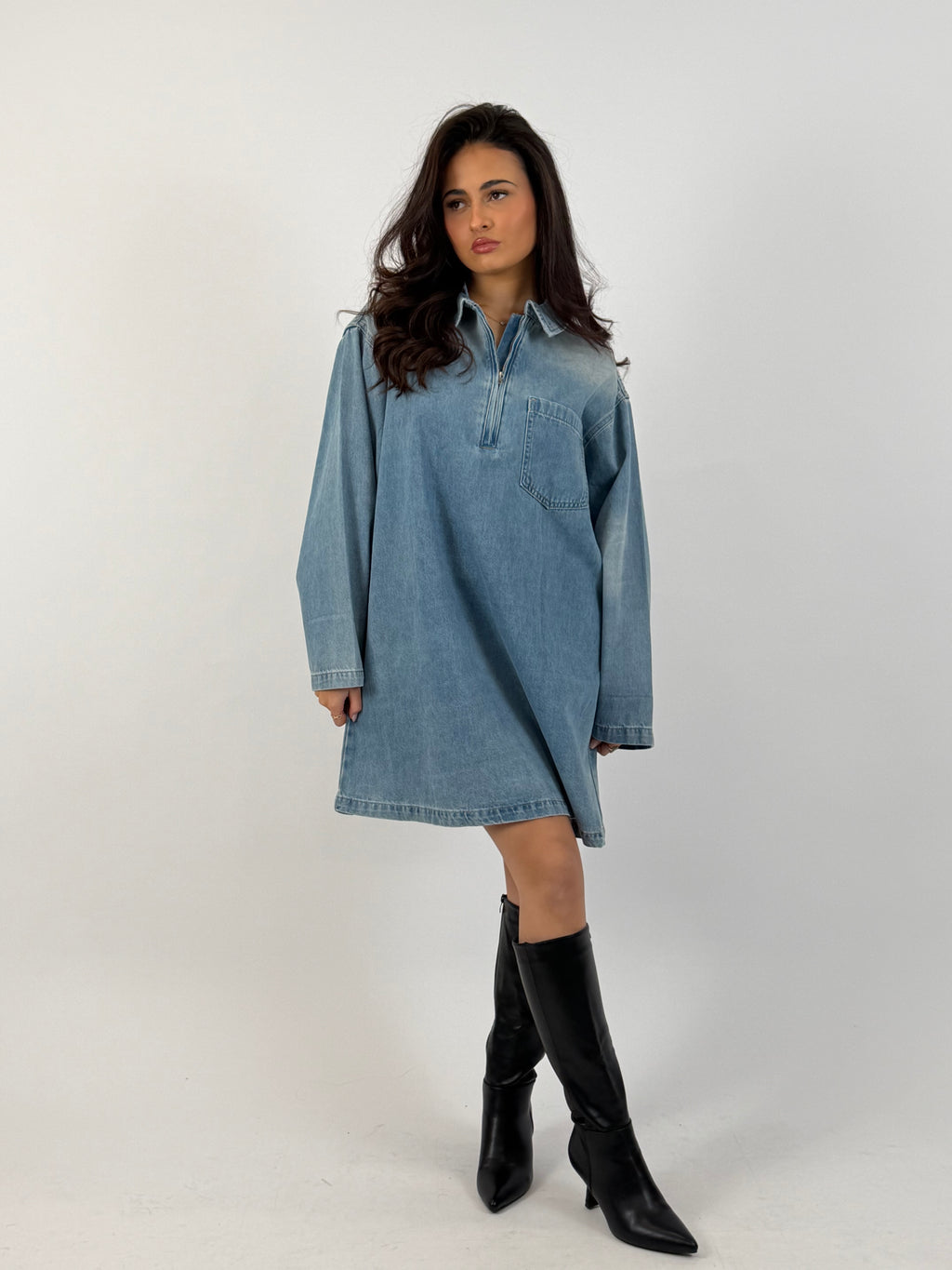 DENIM ZIP UP DRESS