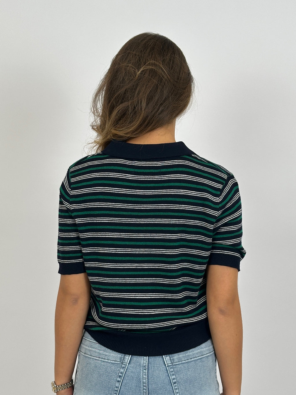 KNIT STRIPED POLO NAVY