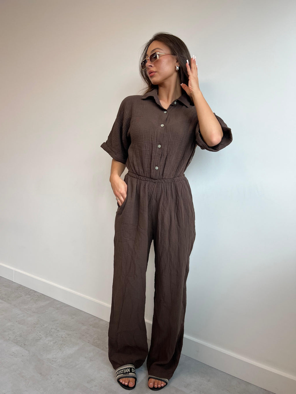 LINEN JUMPSUIT CHOCO