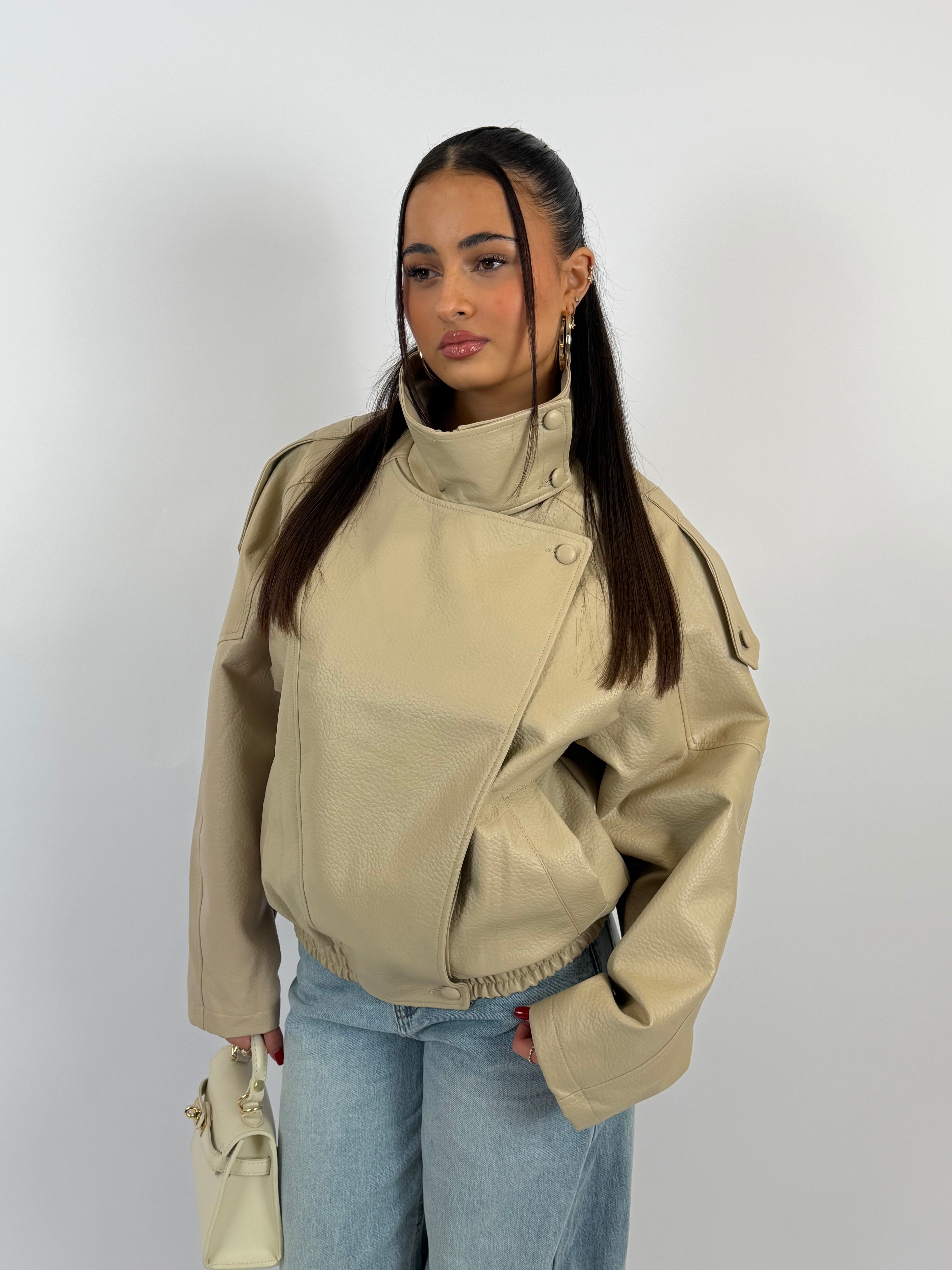 LAURENT BEIGE LEATHER JACKET