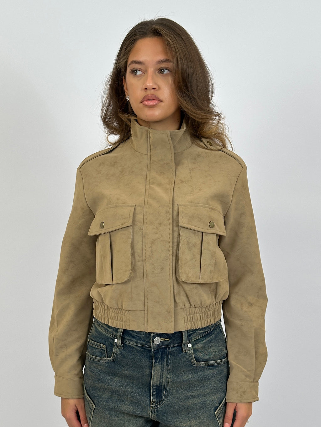 SUÈDE LOOK BOMBER JACKET BEIGE