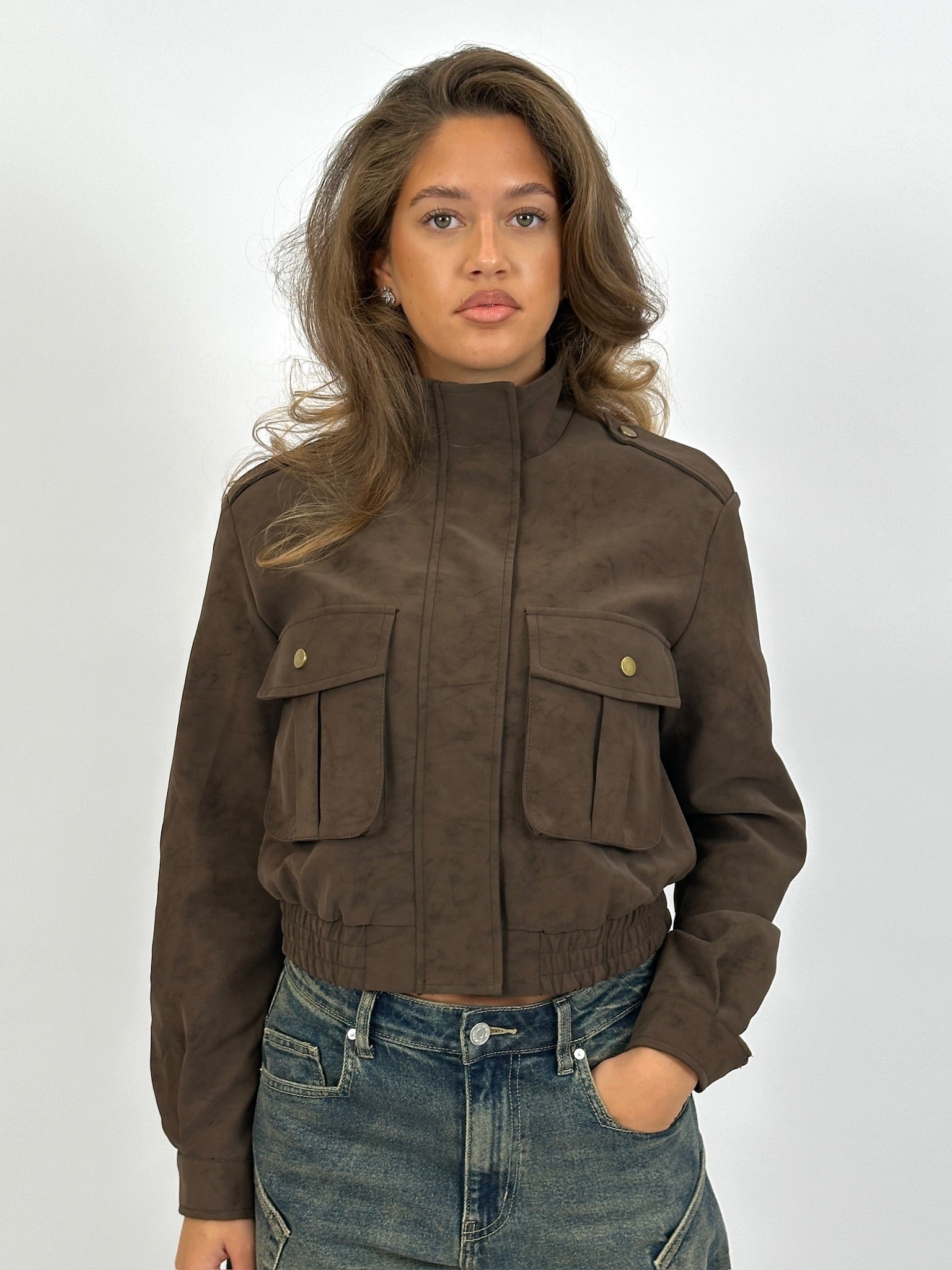 SUÈDE LOOK BOMBER JACKET BROWN