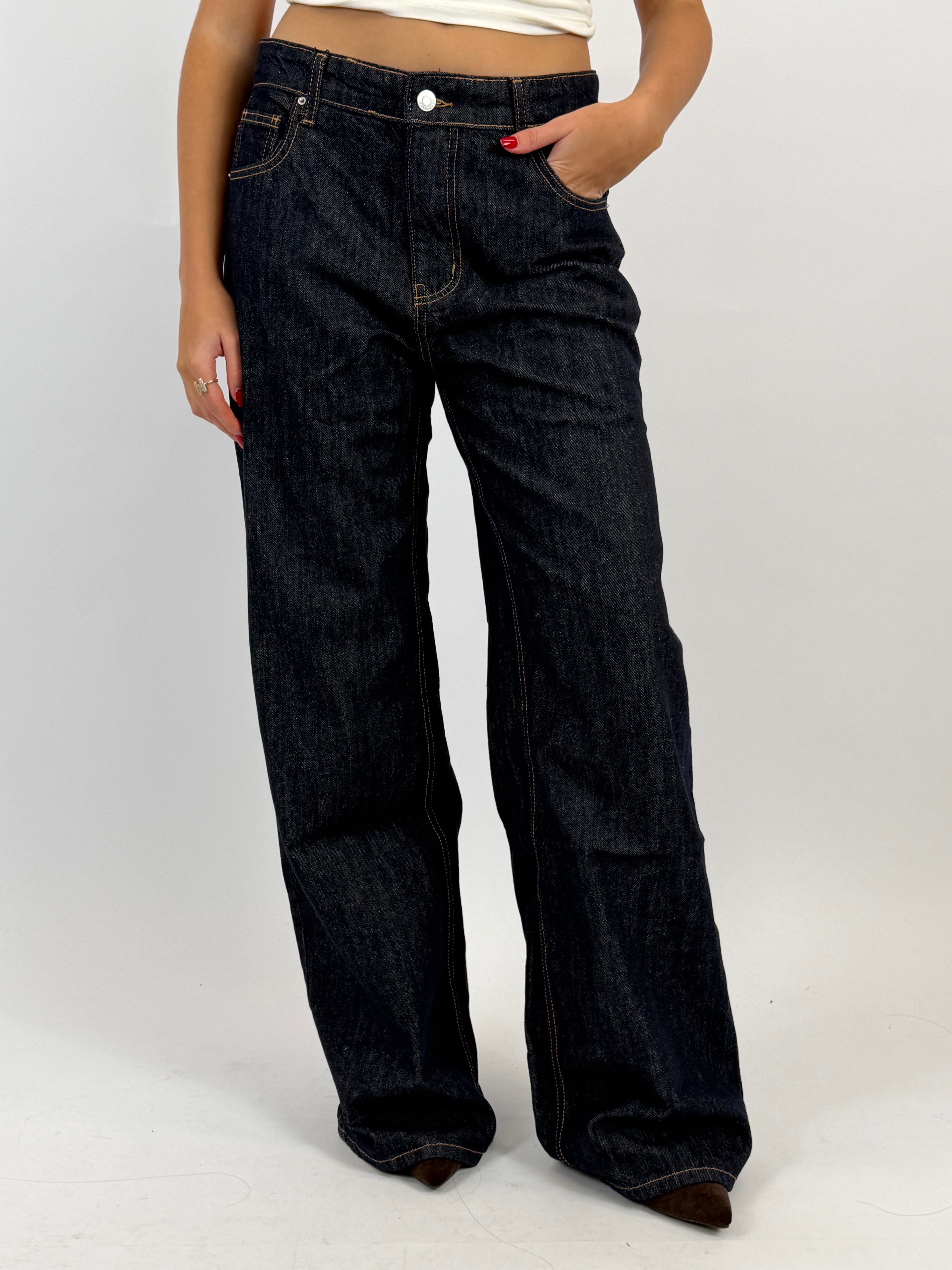 MID WAIST DARK STRETCH DENIM