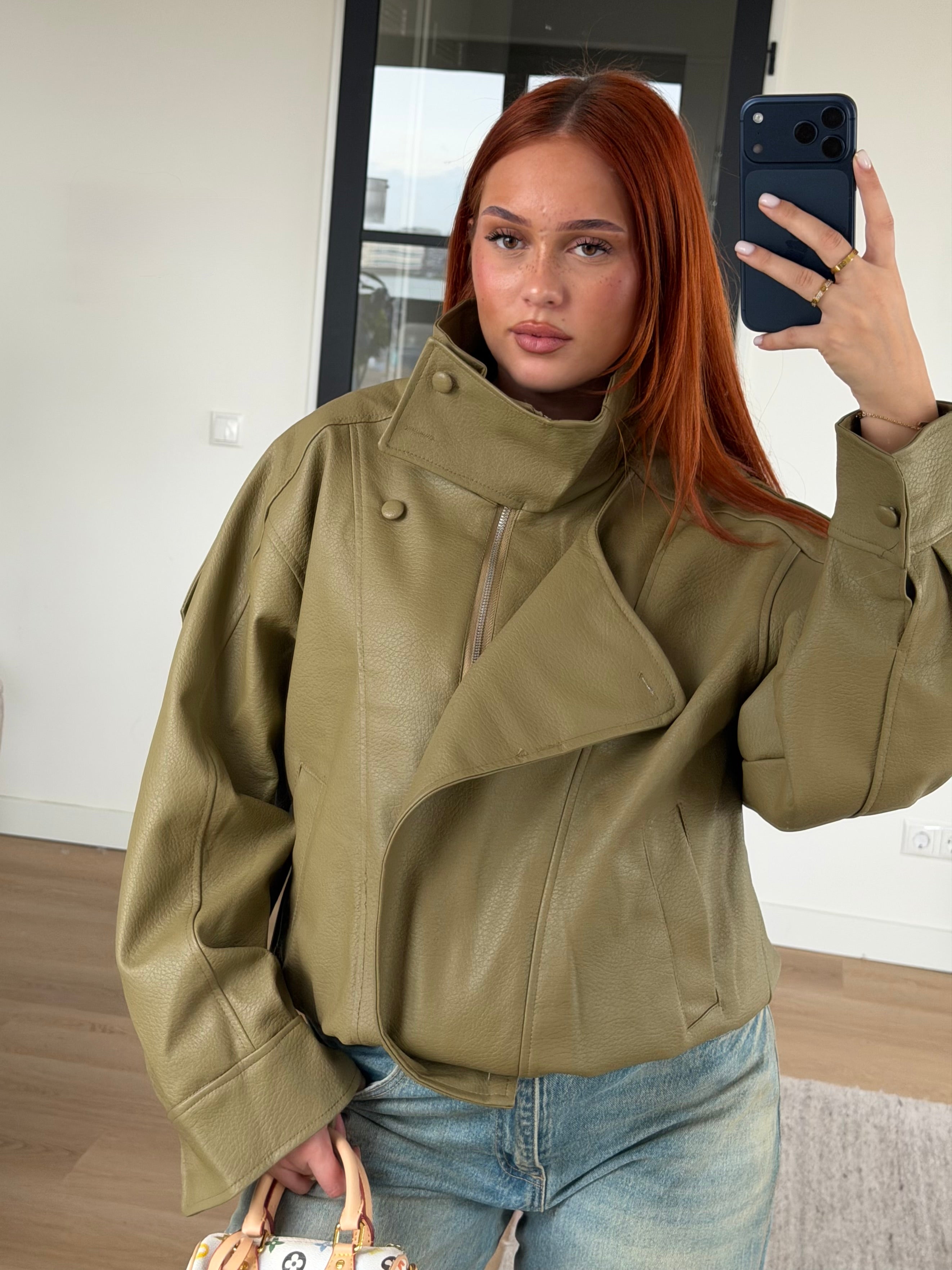 LAURENT KHAKI LEATHER JACKET