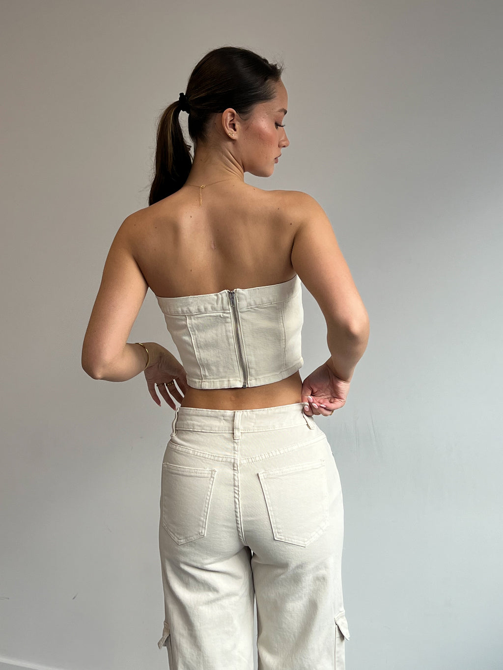 DENIM CORSET TOP BEIGE