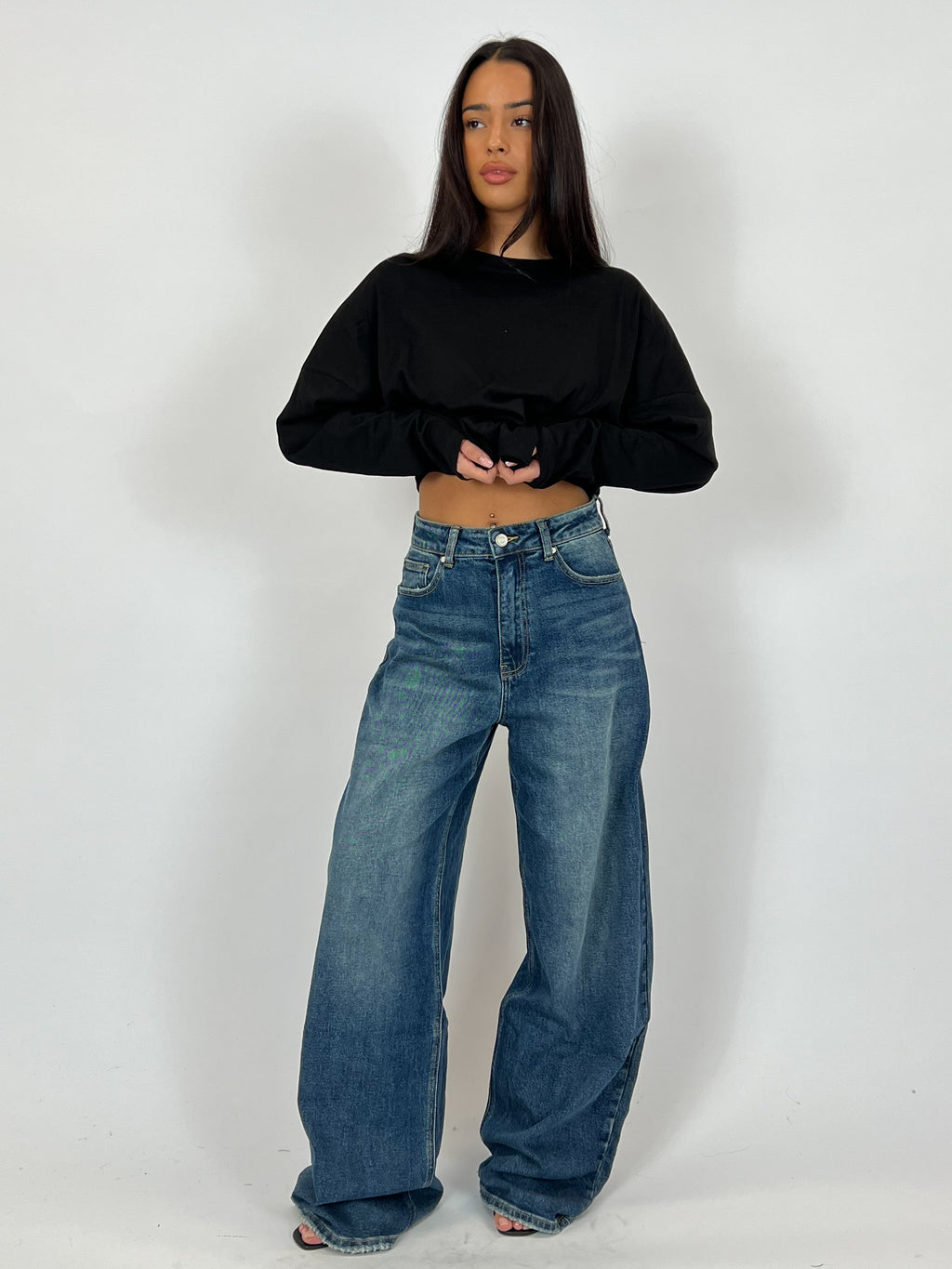 BAGGY STRETCH WIDE LEG DARK BLUE