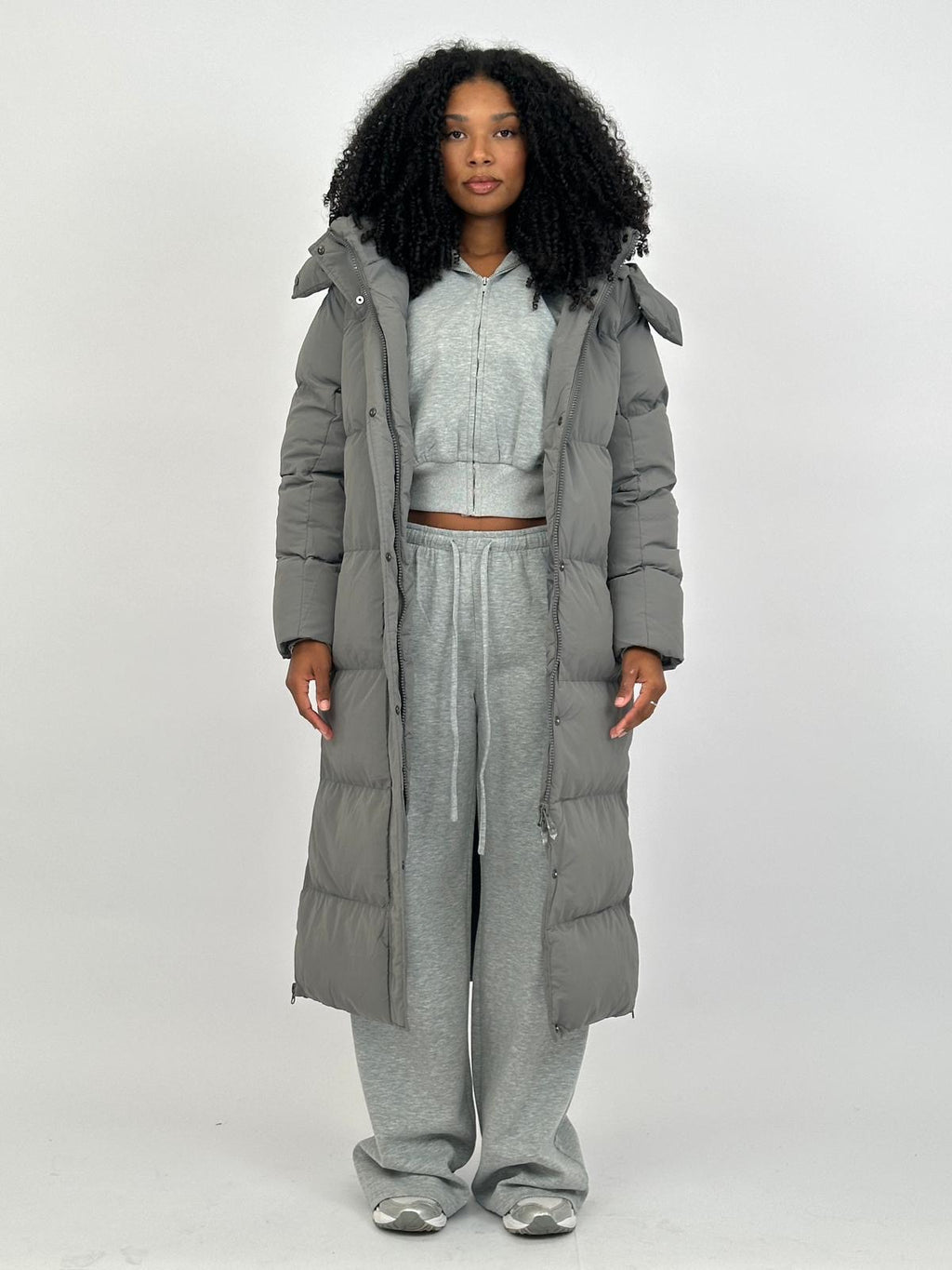 LONG ZIPPER PUFFER COAT GREY 7580