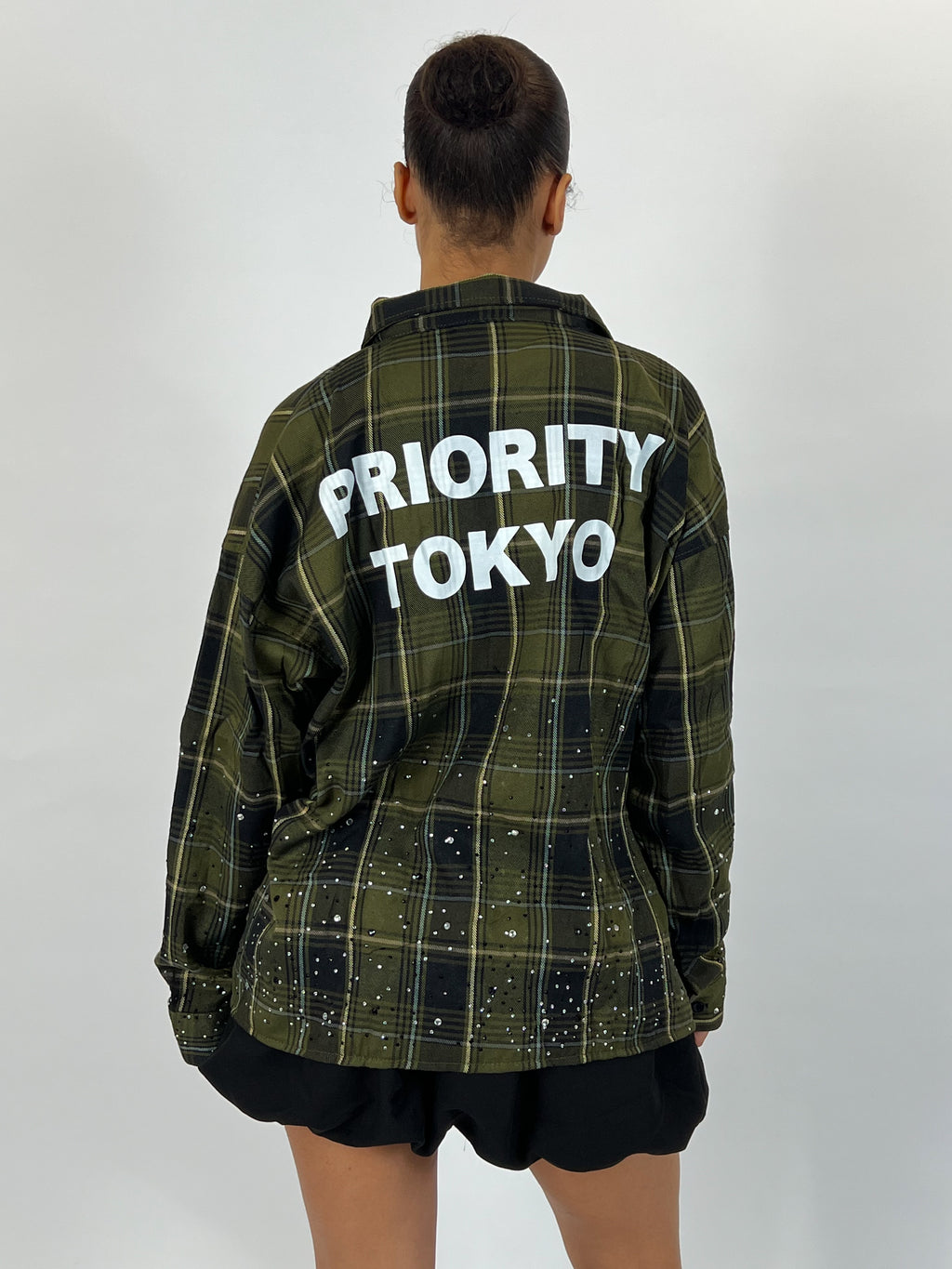 EXCLUSIVE CHECKED RHINESTONES SHIRT ARMY