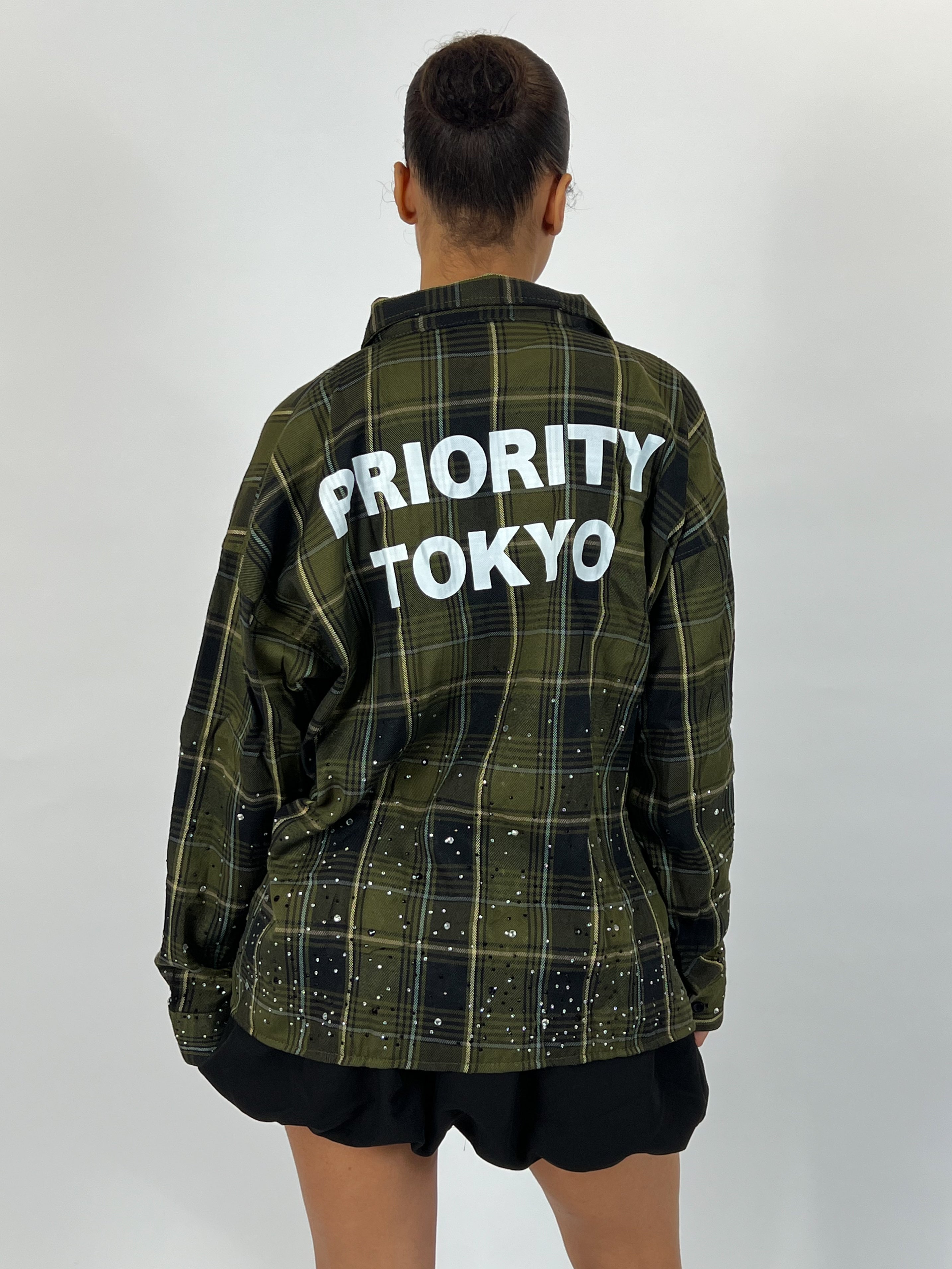 EXCLUSIVE CHECKED RHINESTONES SHIRT ARMY