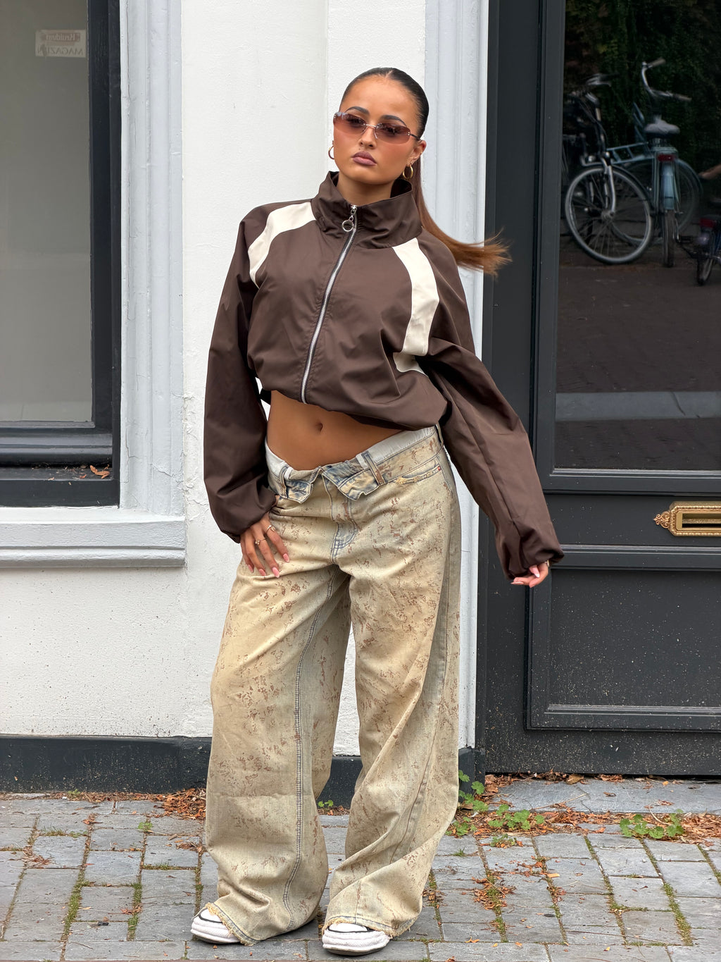 TWO TONE WINDBREAKER JACKET BROWN