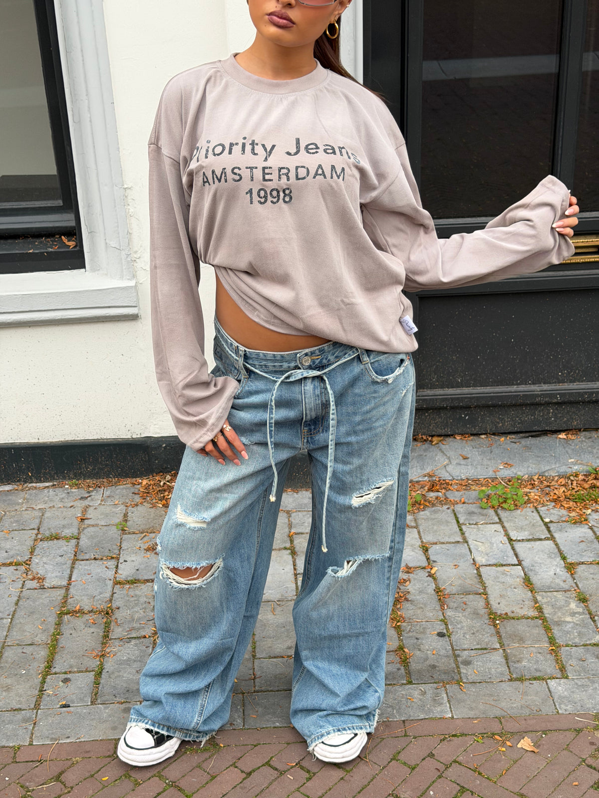DIANA TIED UP RIPPED JEANS