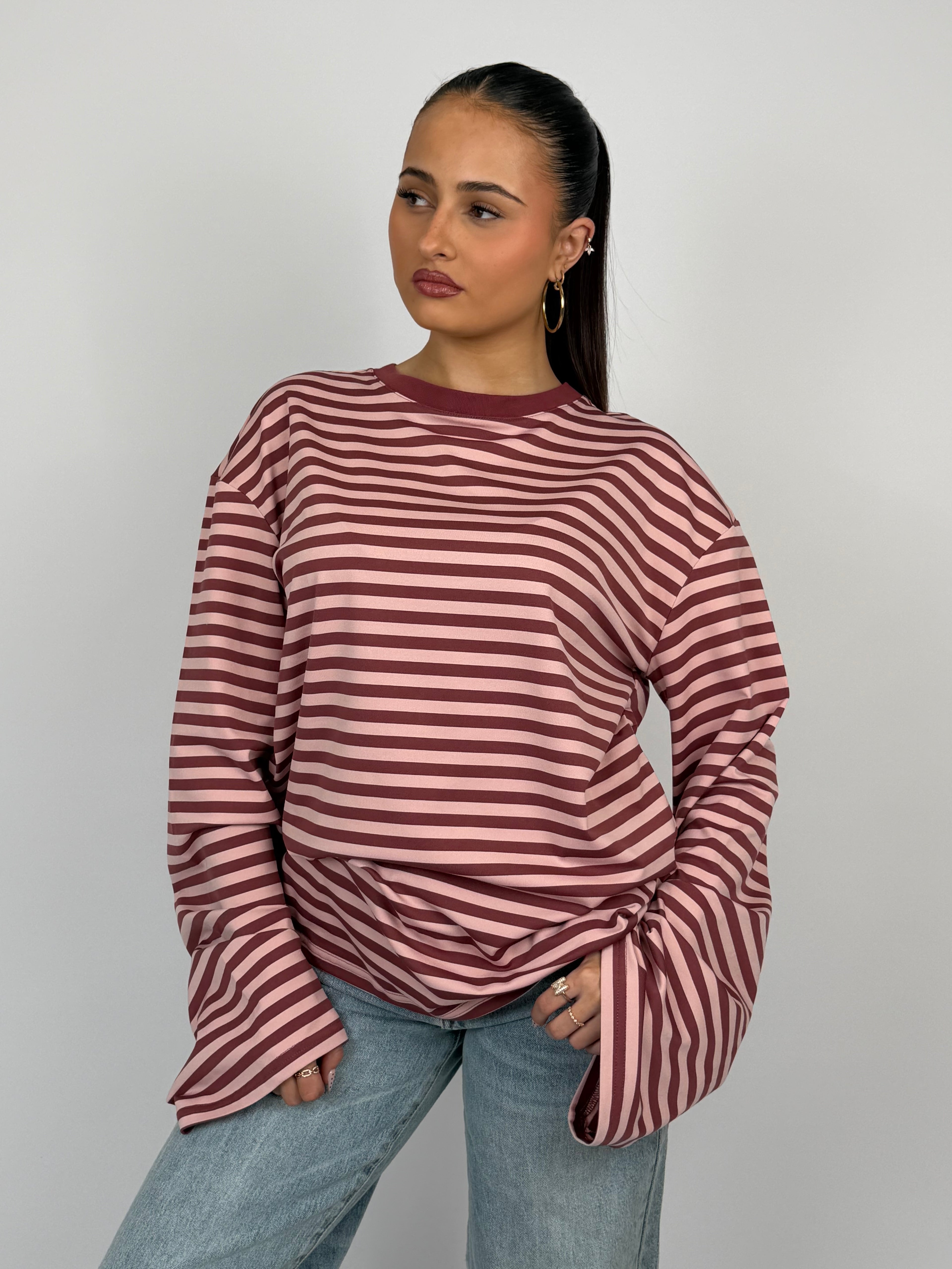 SOLANGE STRIPED LONGSLEEVE PINK/BORDEAUX