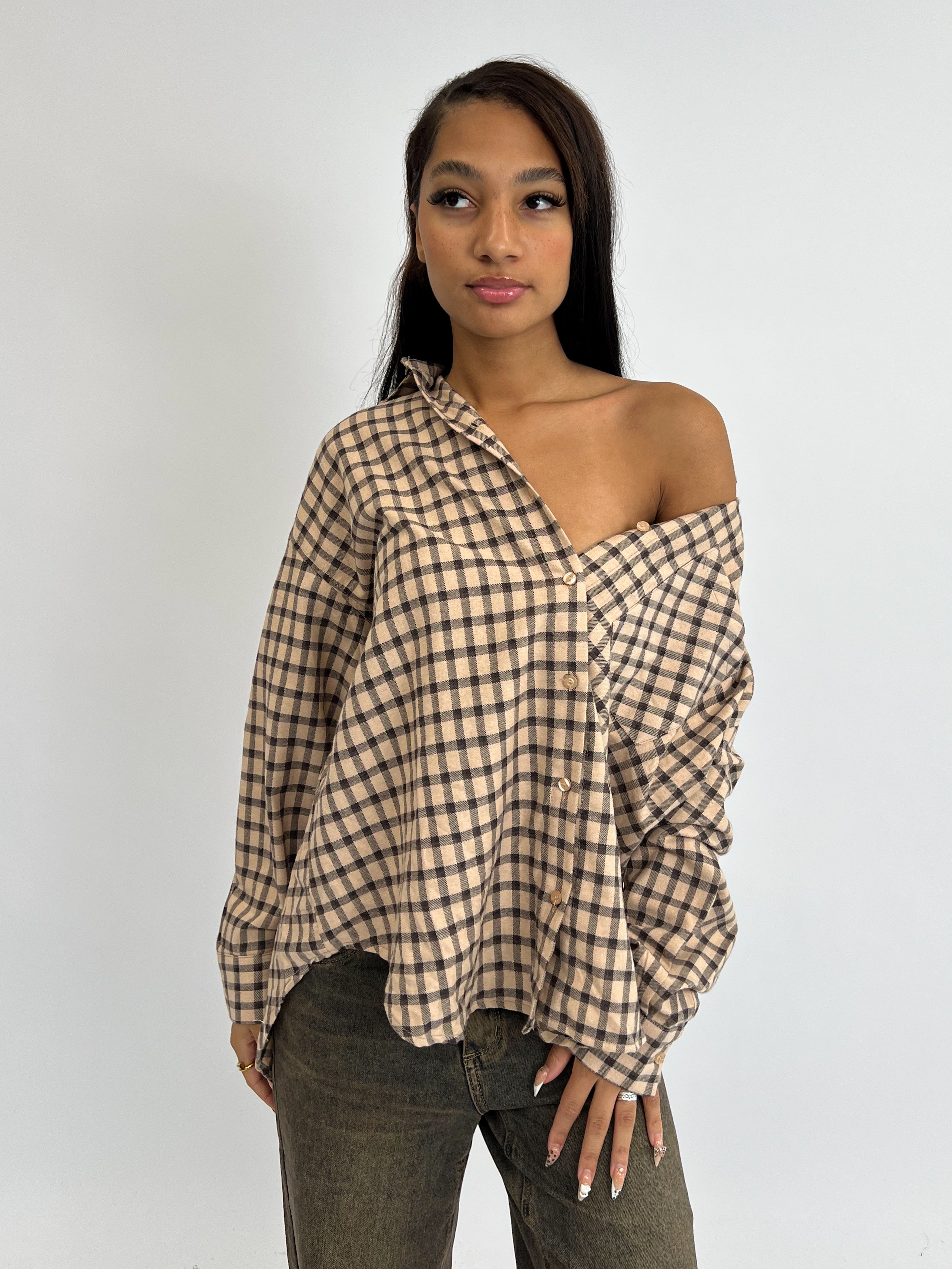 CHECKERED SHIRT NUDE/BLACK