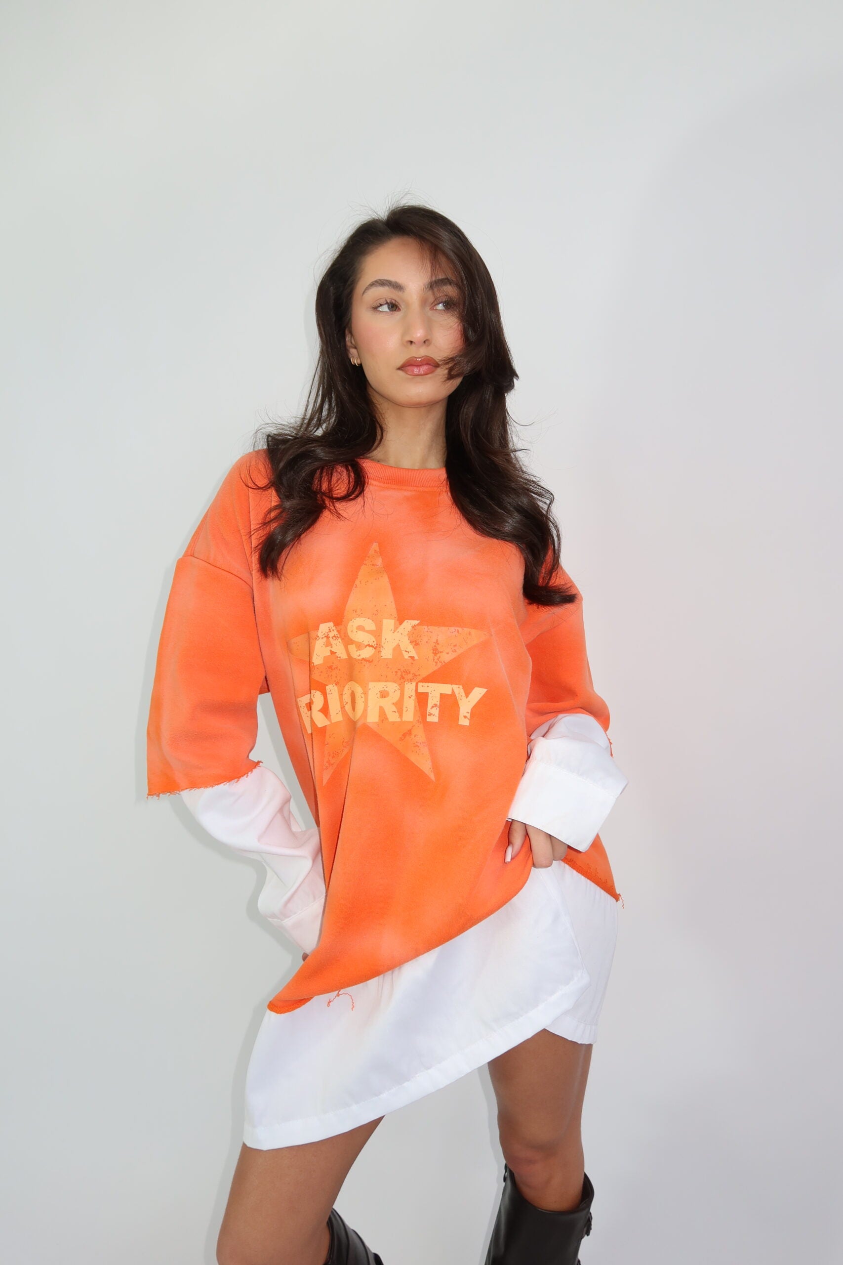 EXCLUSIVE WHITE SHIRT LONGSLEEVE ORANGE