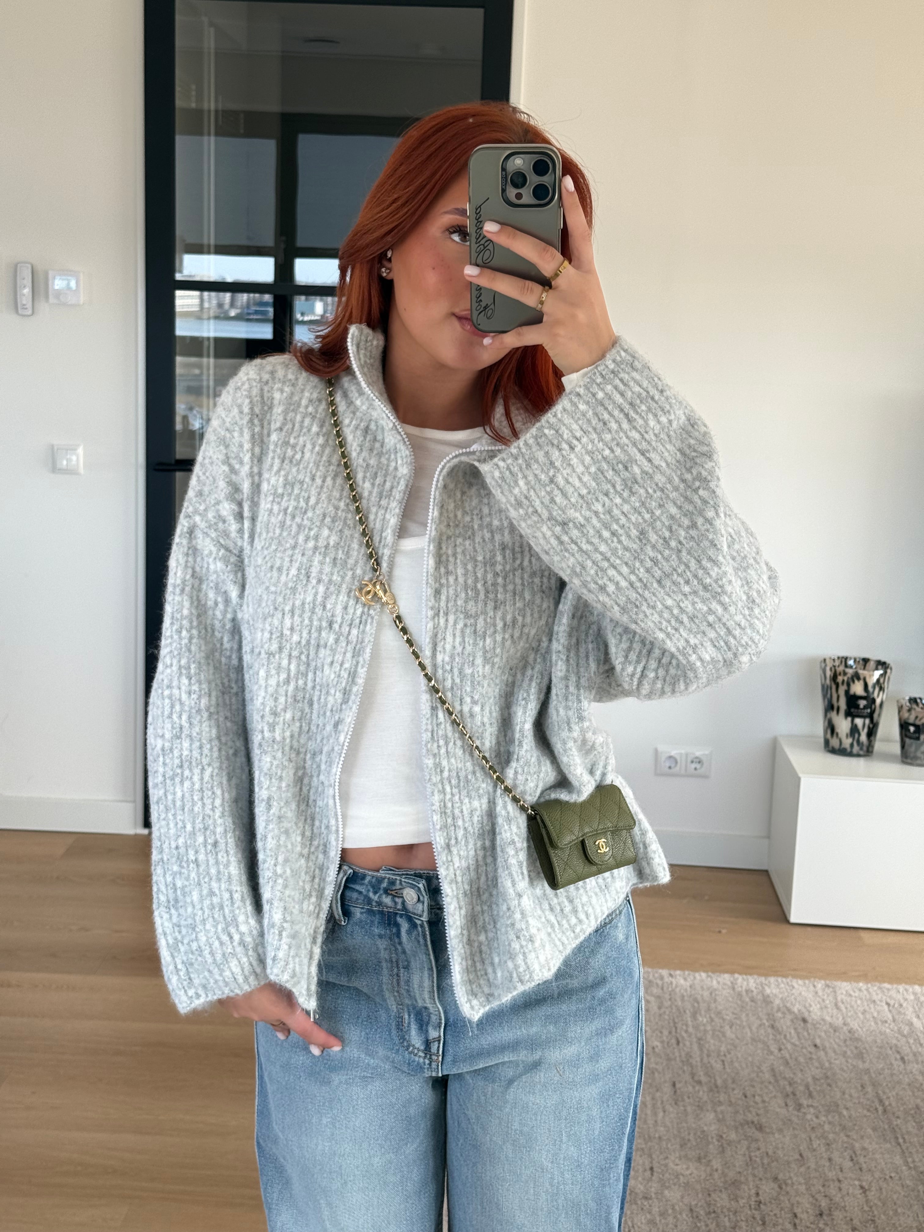 ZIP CARDI GREY