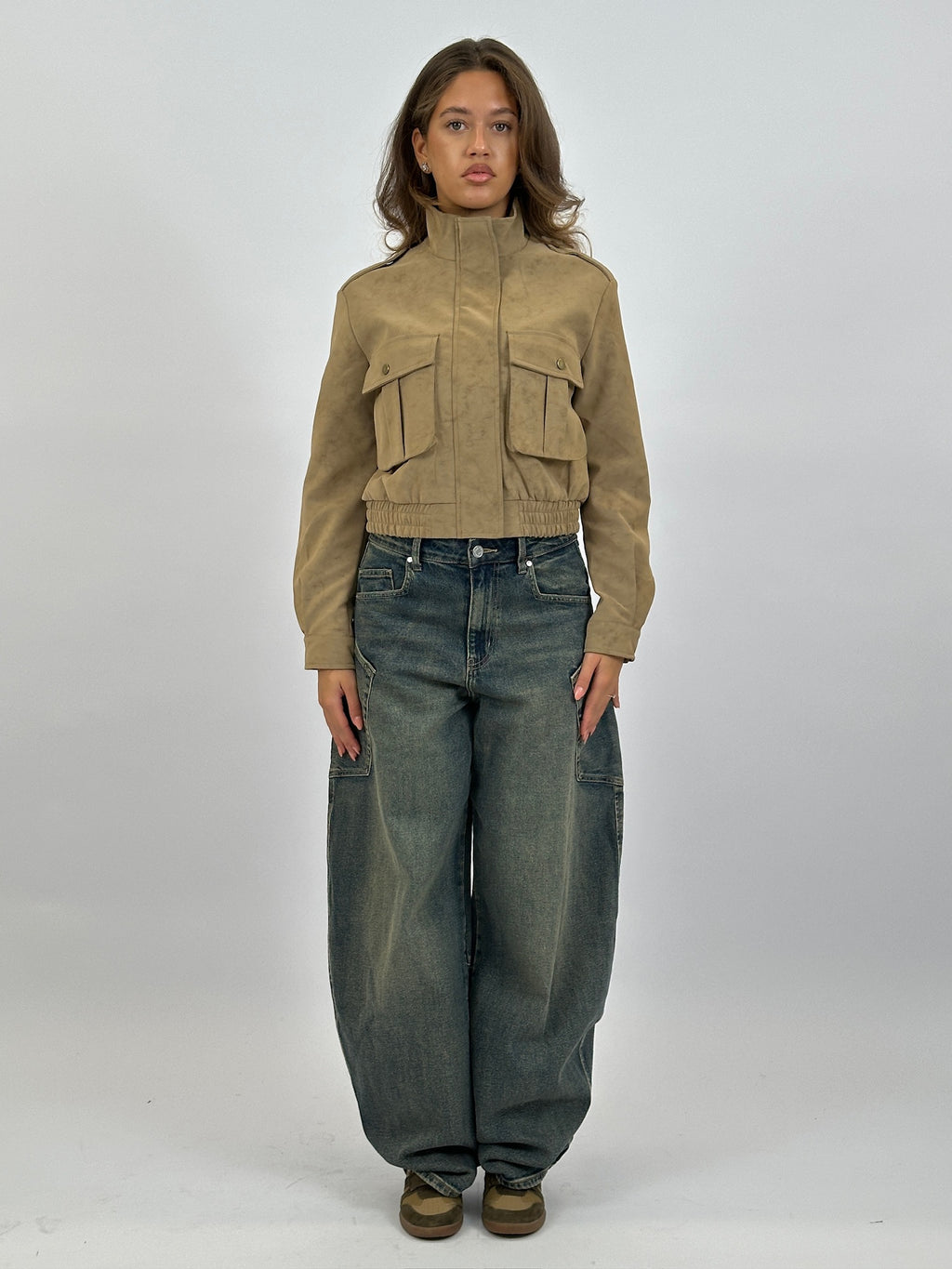 SUÈDE LOOK BOMBER JACKET BEIGE