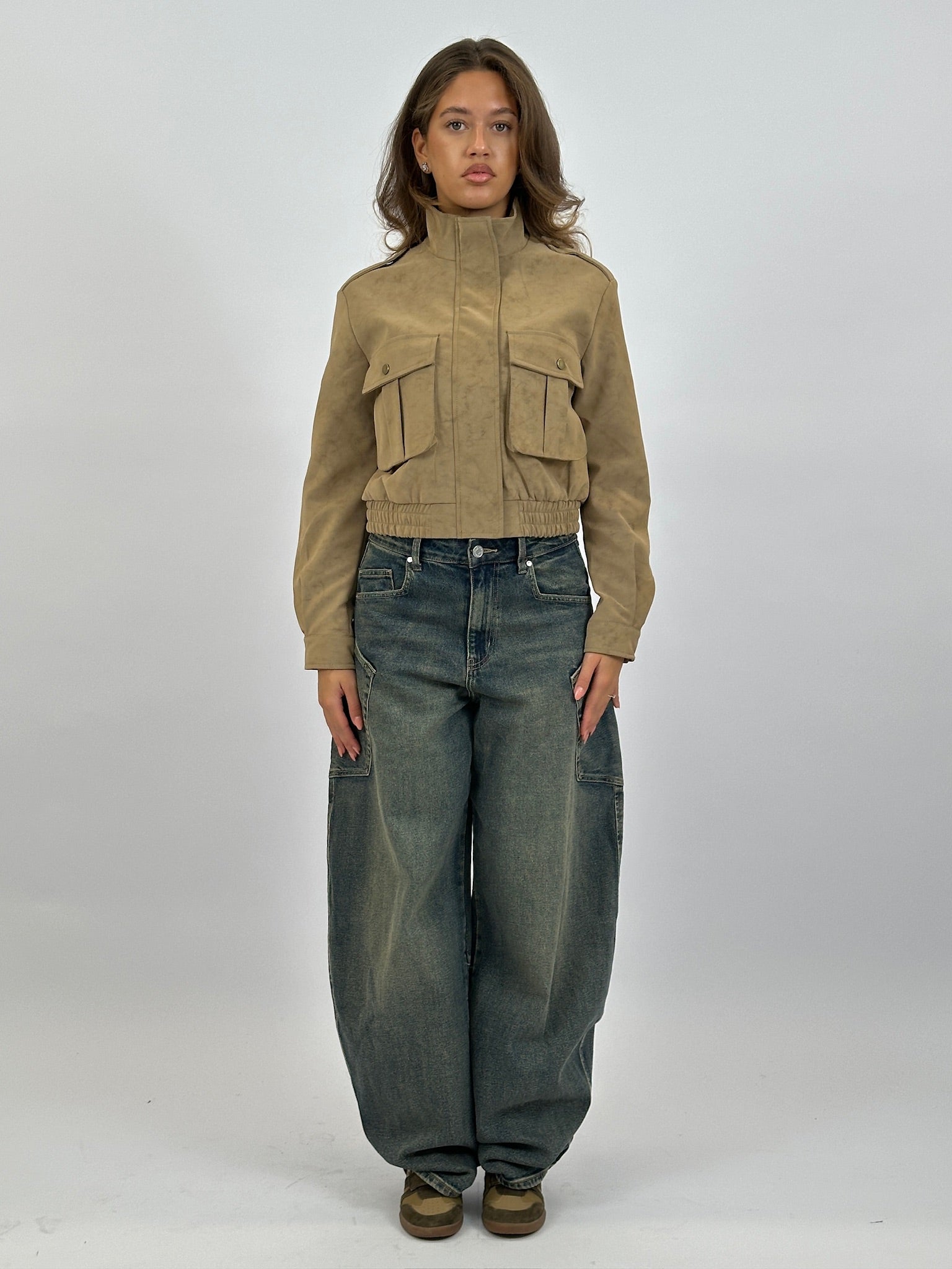 SUÈDE LOOK BOMBER JACKET BEIGE