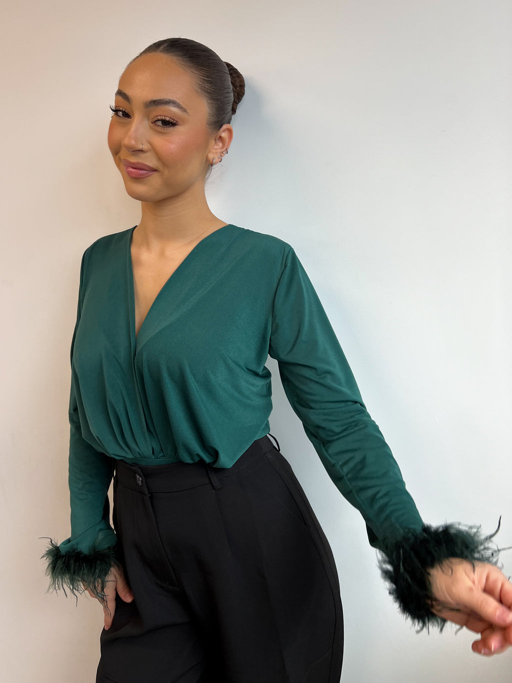 FEATHER BODYSUIT GREEN