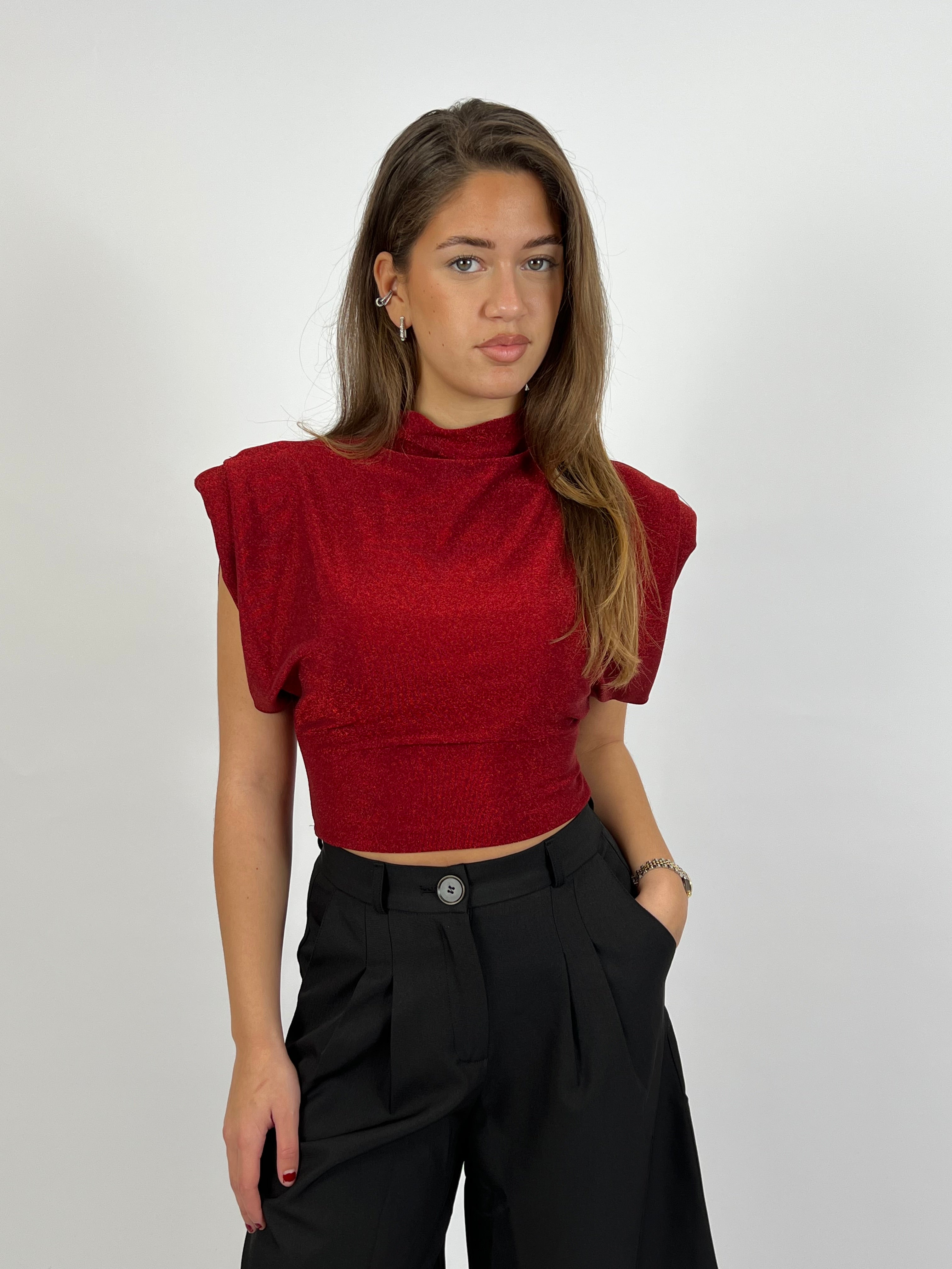 PADDED LUREX TOP RED