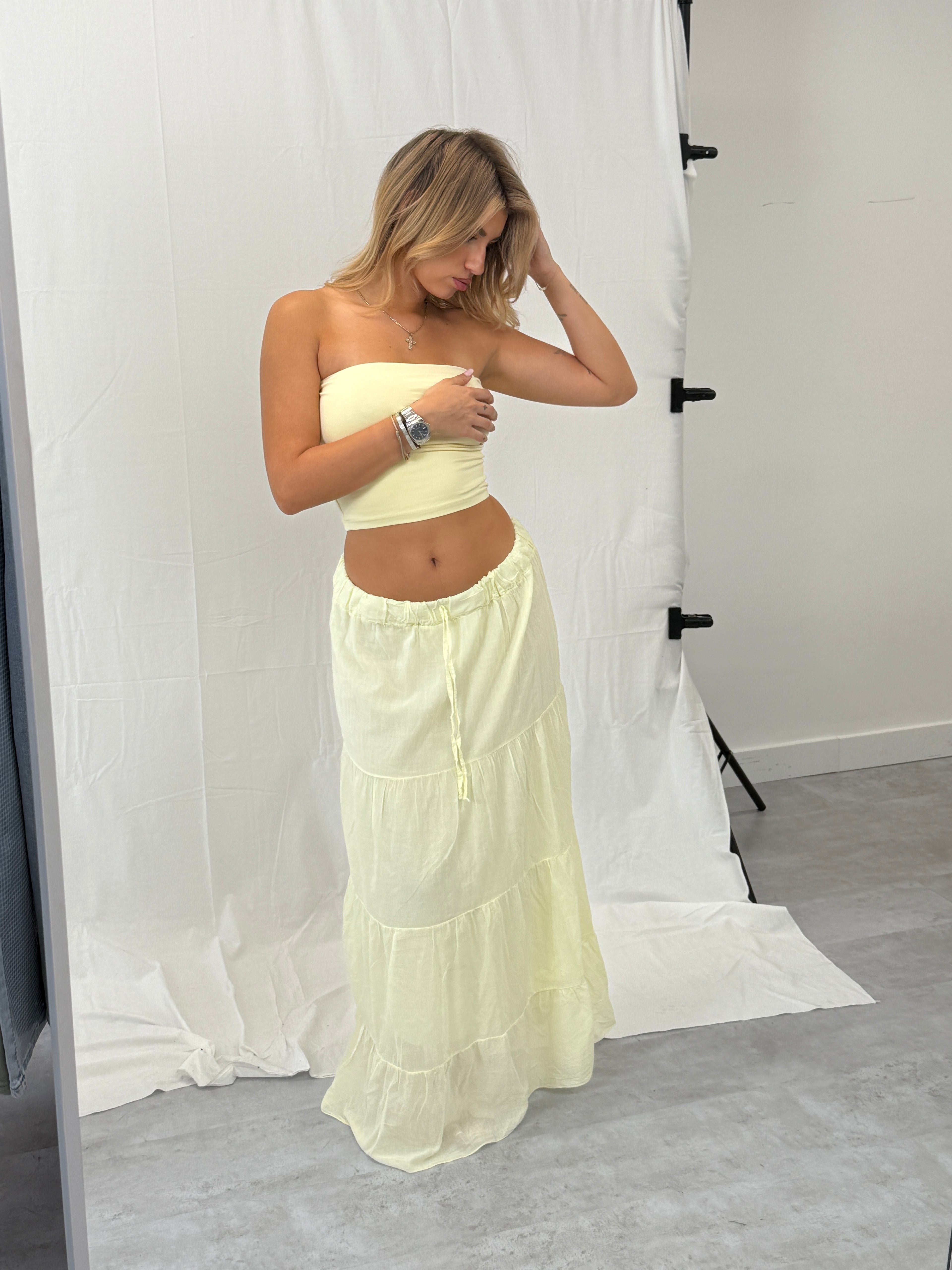 MAXI RUFFLE SKIRT BUTTER YELLOW