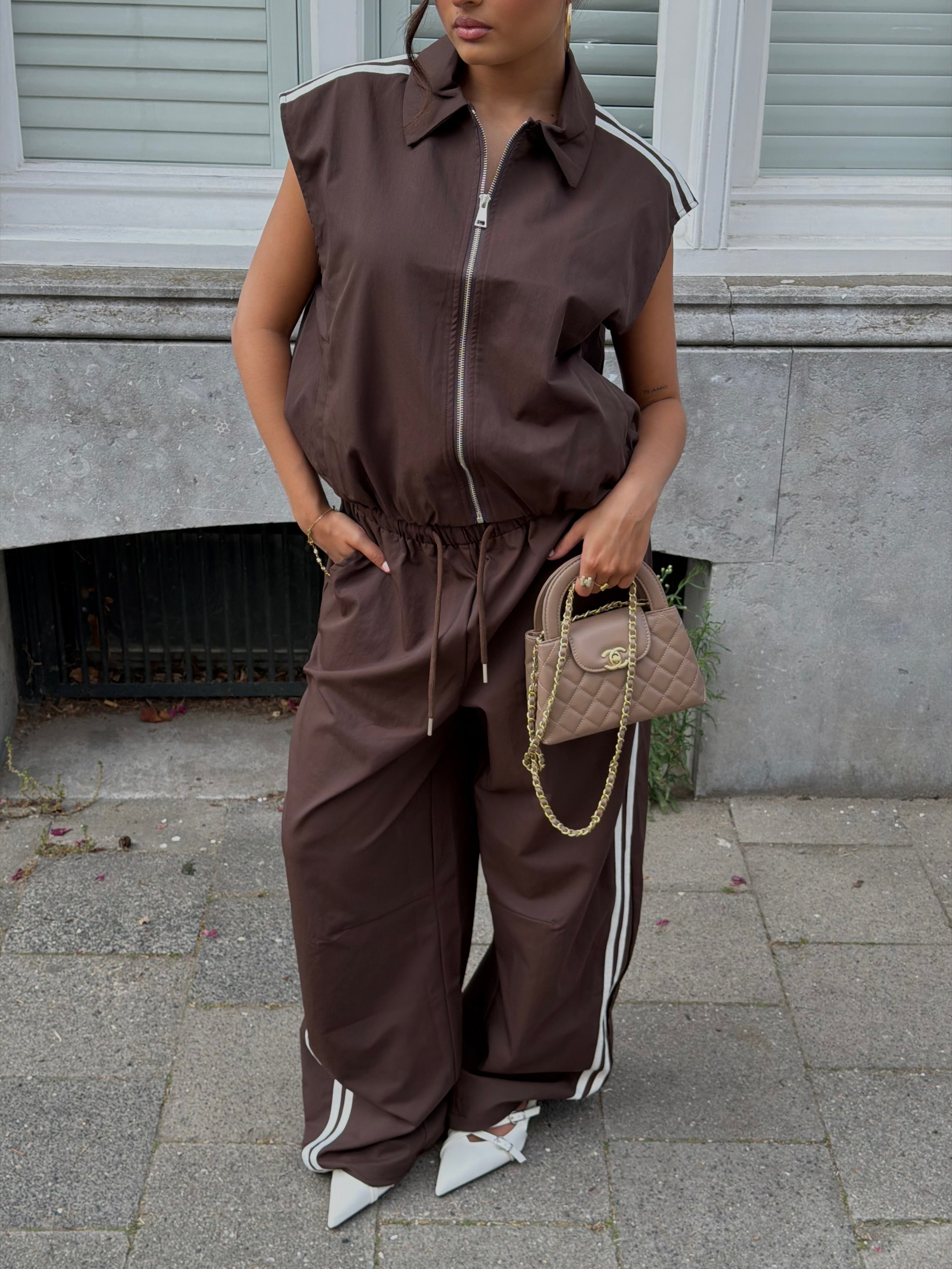 GINA STRIPE PARACHUTE PANTS CHOCO