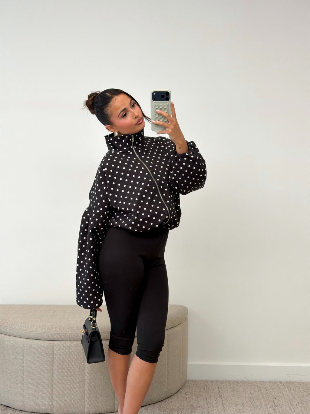 POLKA DOT BOMBER JACKET BLACK/WHITE