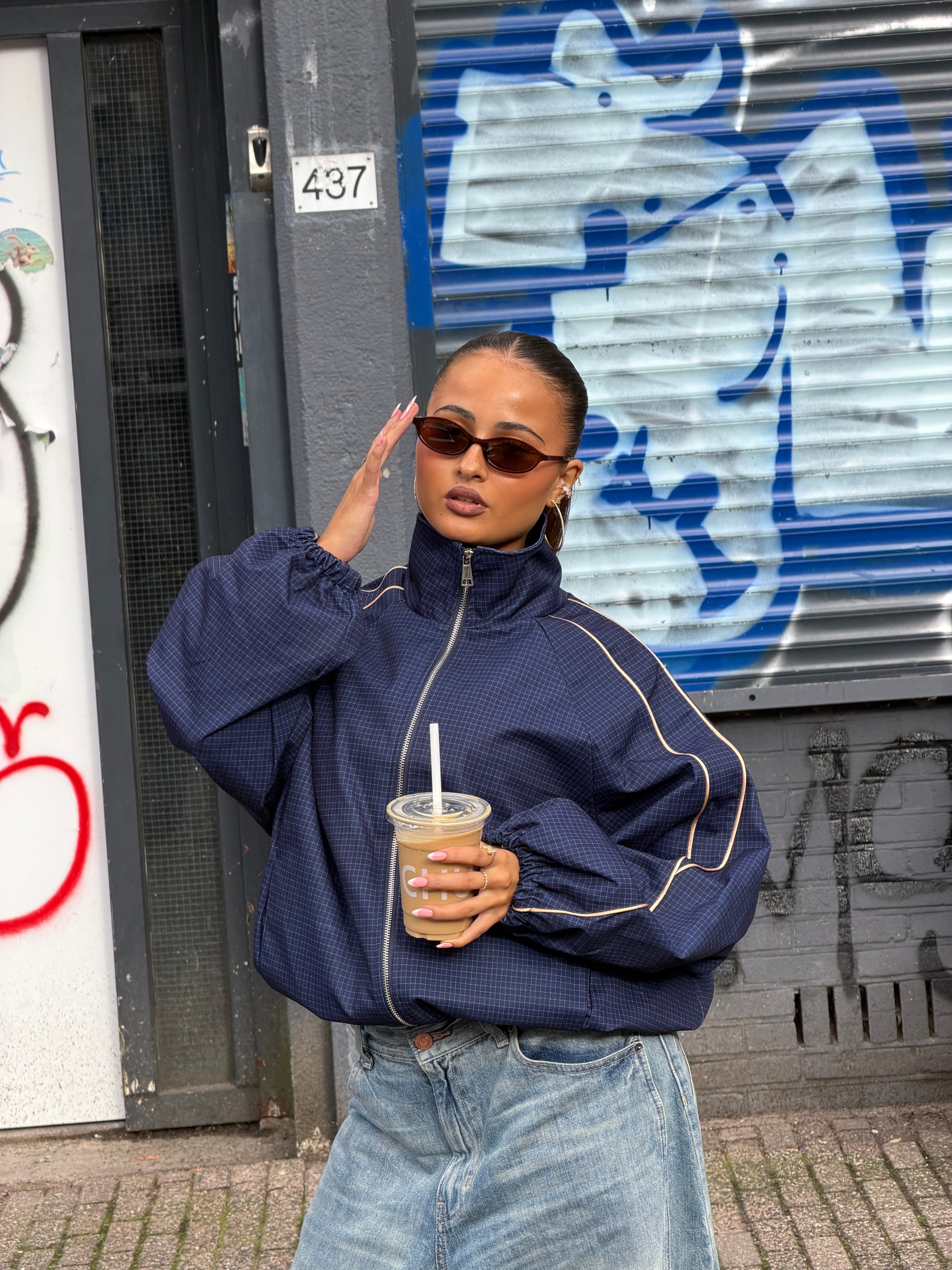 PREMIUM CHECKERED WINDBREAKER NAVY