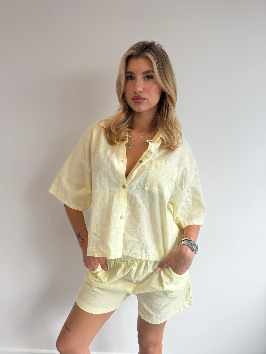 SHORT LINEN SET LEMON