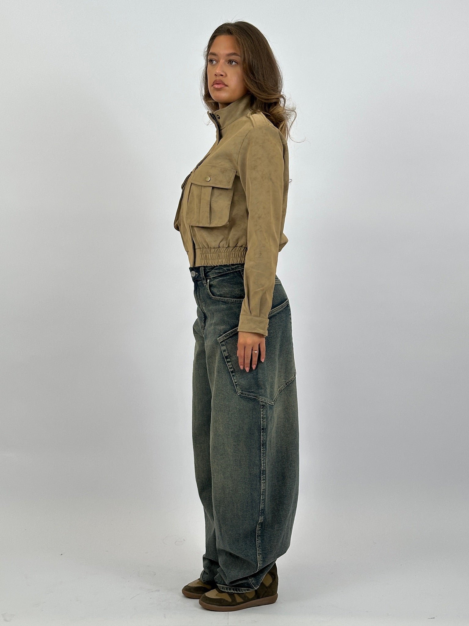 SUÈDE LOOK BOMBER JACKET BEIGE