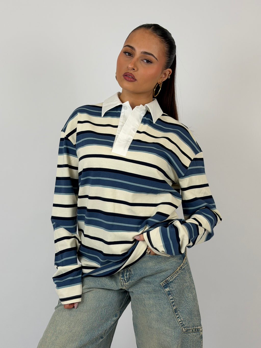 POLO LONGSLEEVE NAVY/WHITE