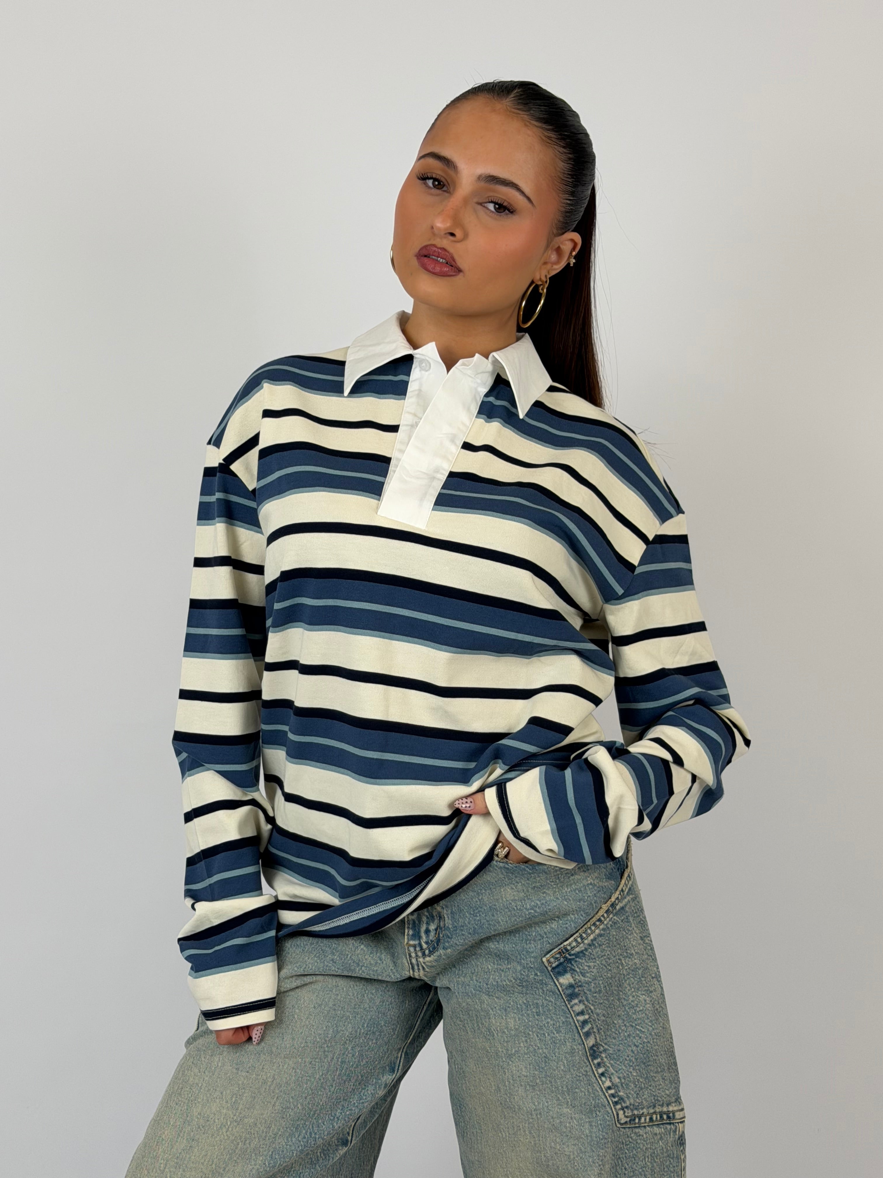 POLO LONGSLEEVE NAVY/WHITE