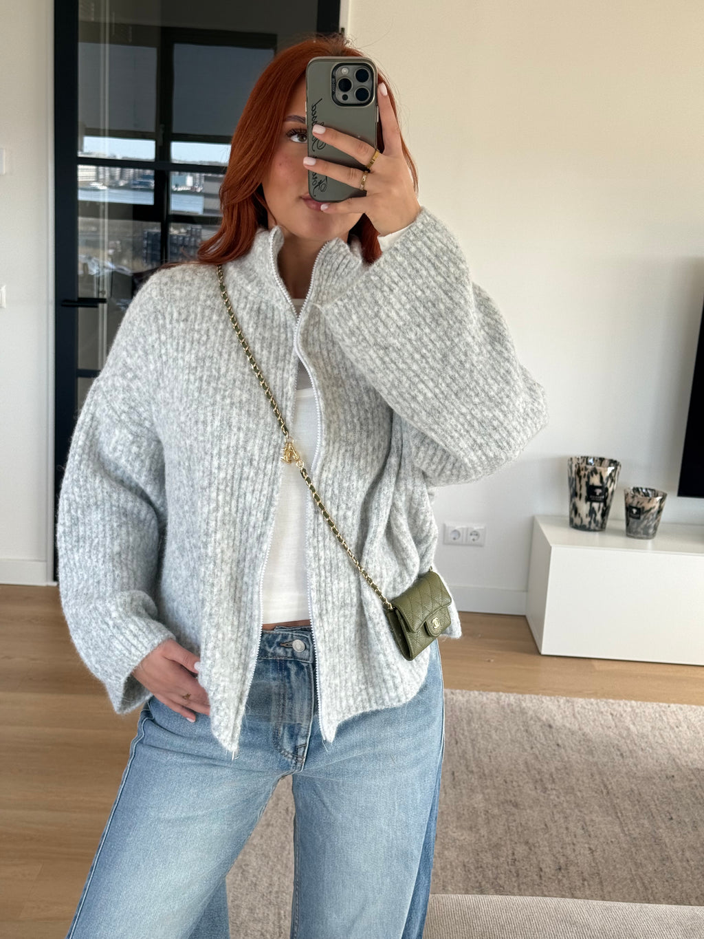 ZIP CARDI GREY