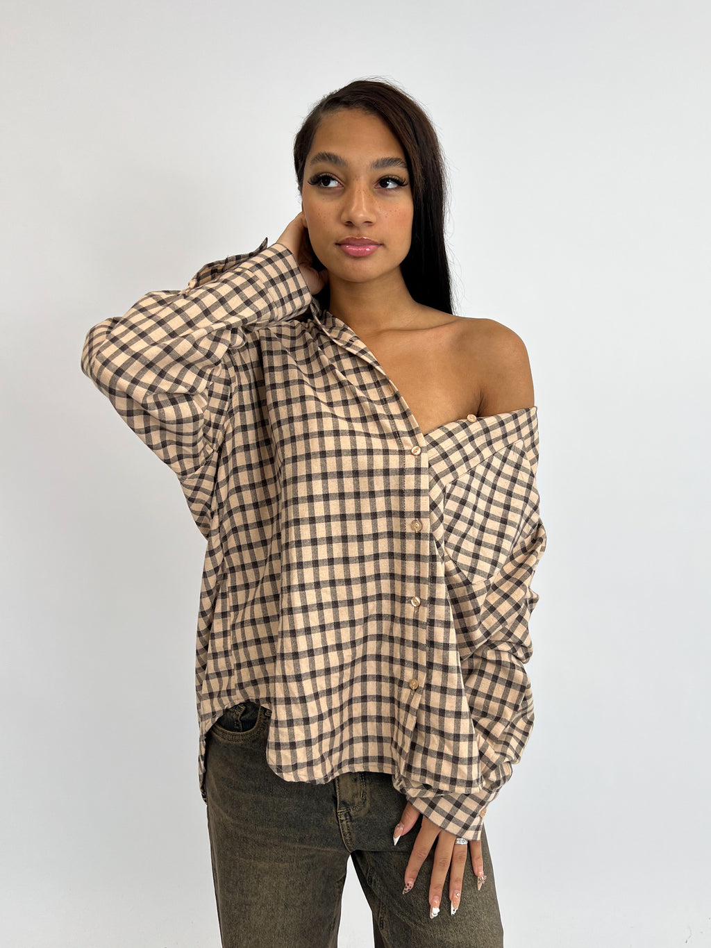 CHECKERED SHIRT NUDE/BLACK