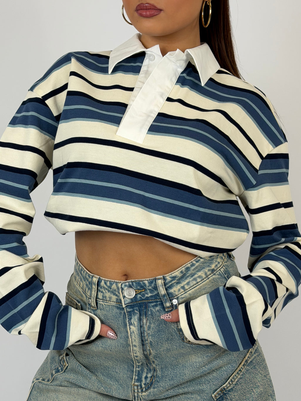 POLO LONGSLEEVE NAVY/WHITE