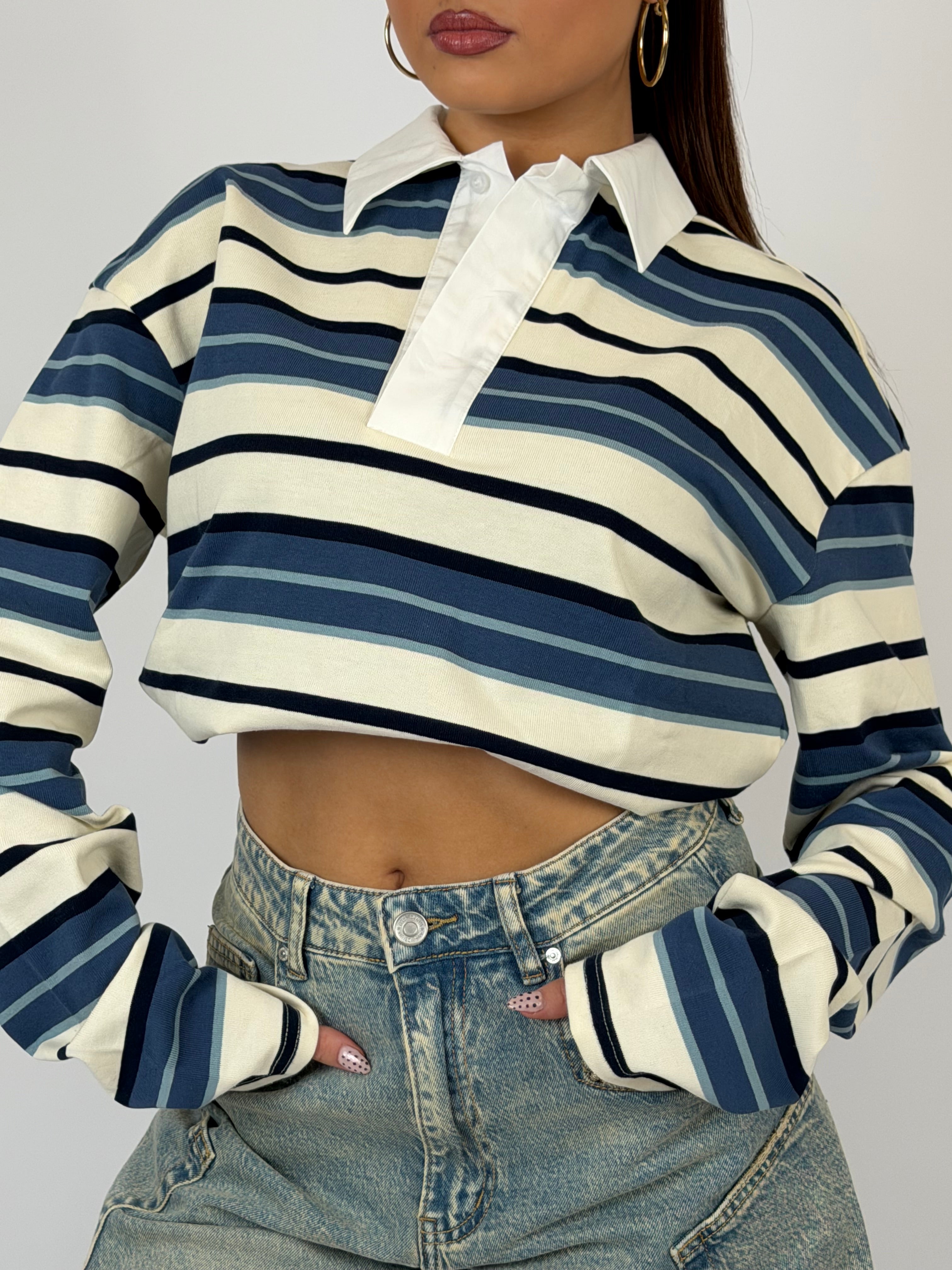 POLO LONGSLEEVE NAVY/WHITE