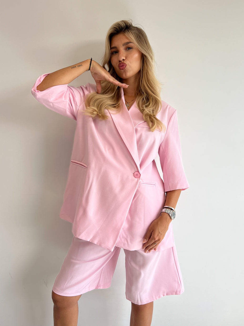 BIANCA BLAZER+JORT SET BABYPINK