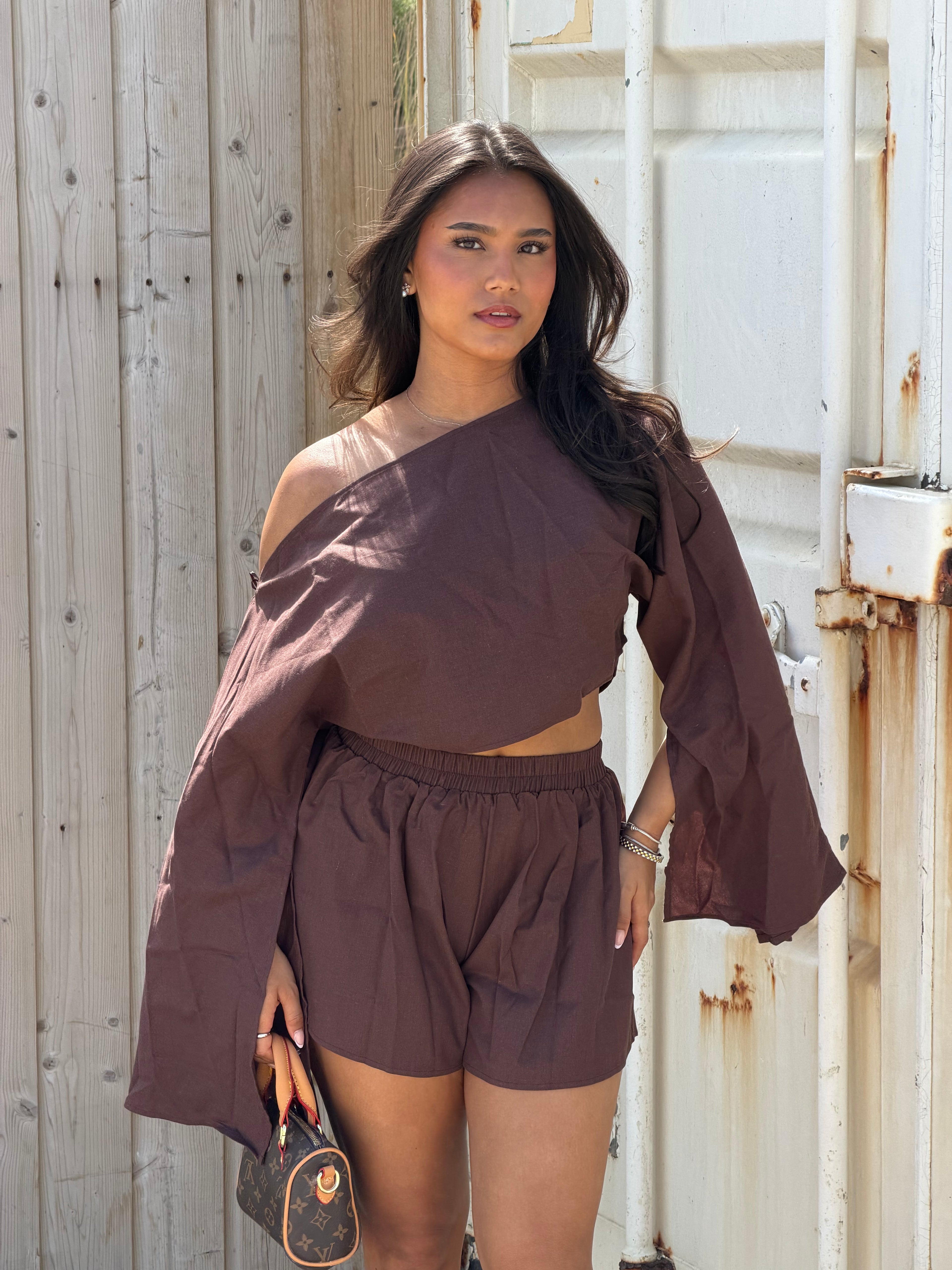 ELISE LINEN TWO PIECE CHOCO